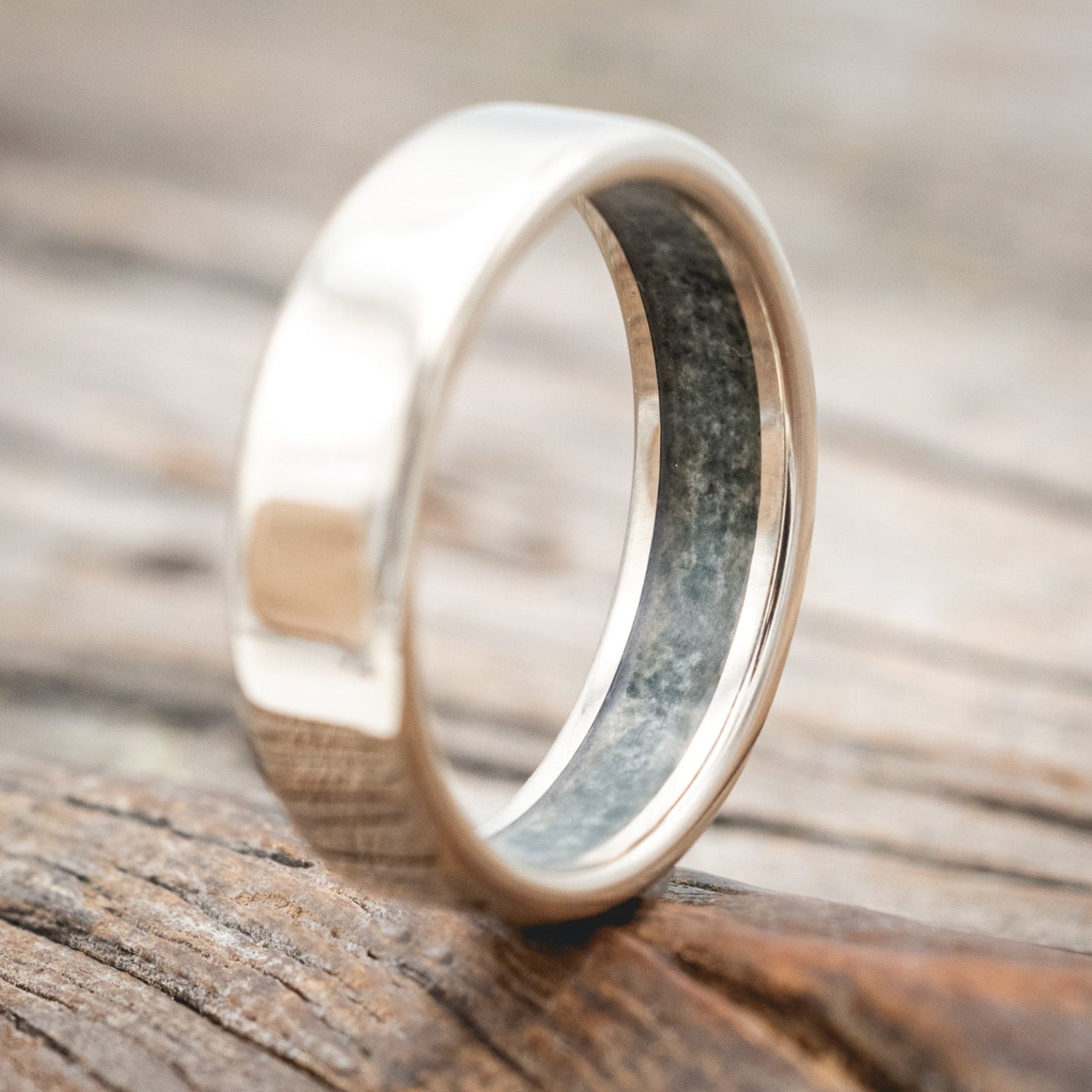 CRUSHED MOSS AGATE LINED WEDDING BAND-Staghead Designs