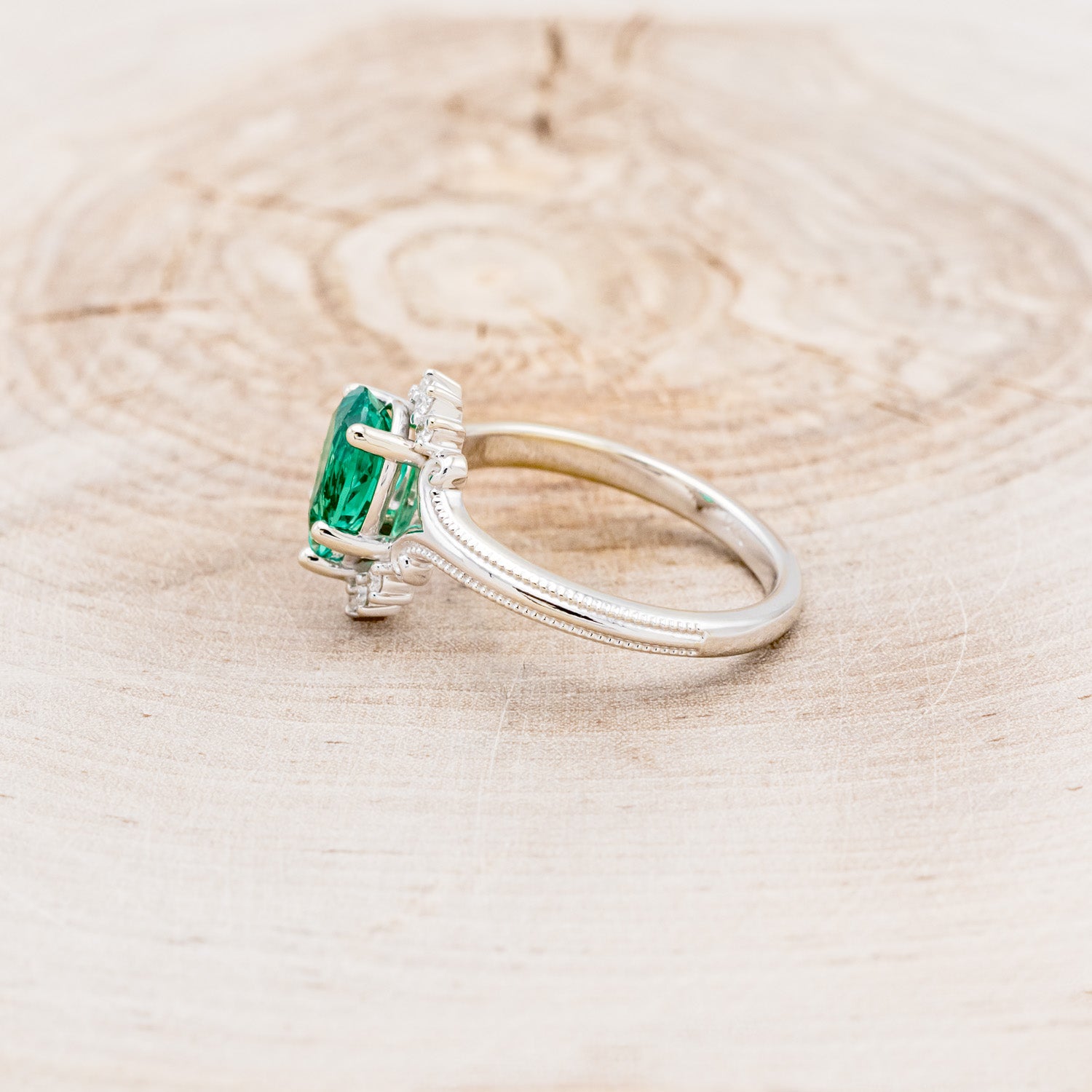 "DESTINY" - PEAR-SHAPED LAB-GROWN EMERALD ENGAGEMENT RING WITH DIAMOND ACCENTS-3