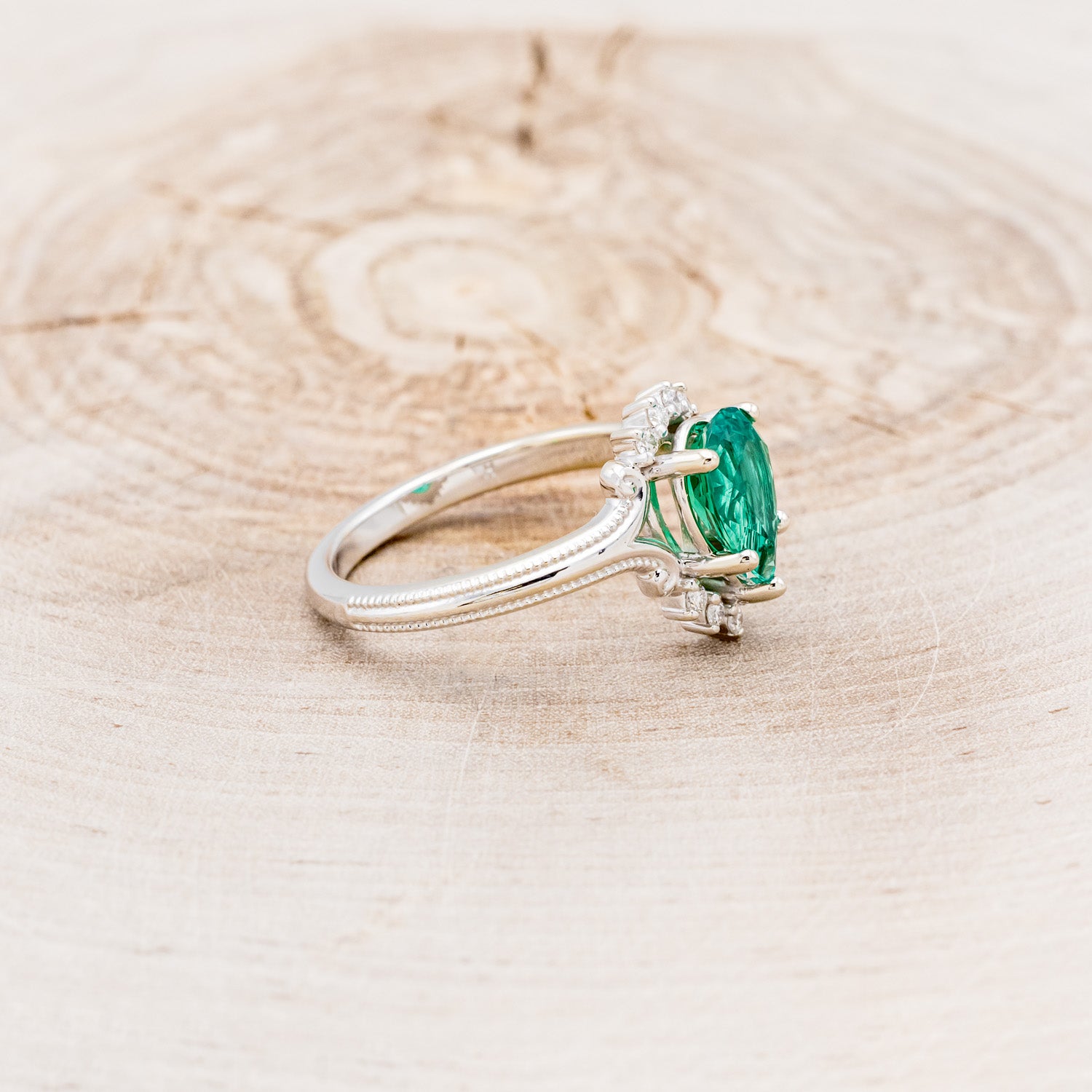 "DESTINY" - PEAR-SHAPED LAB-GROWN EMERALD ENGAGEMENT RING WITH DIAMOND ACCENTS-2