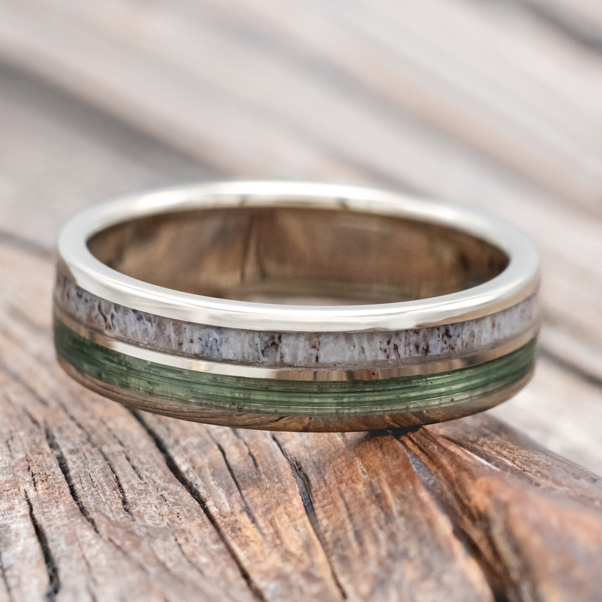 "Dyad" - Antler & Fishing Line Wedding Band-Staghead Designs