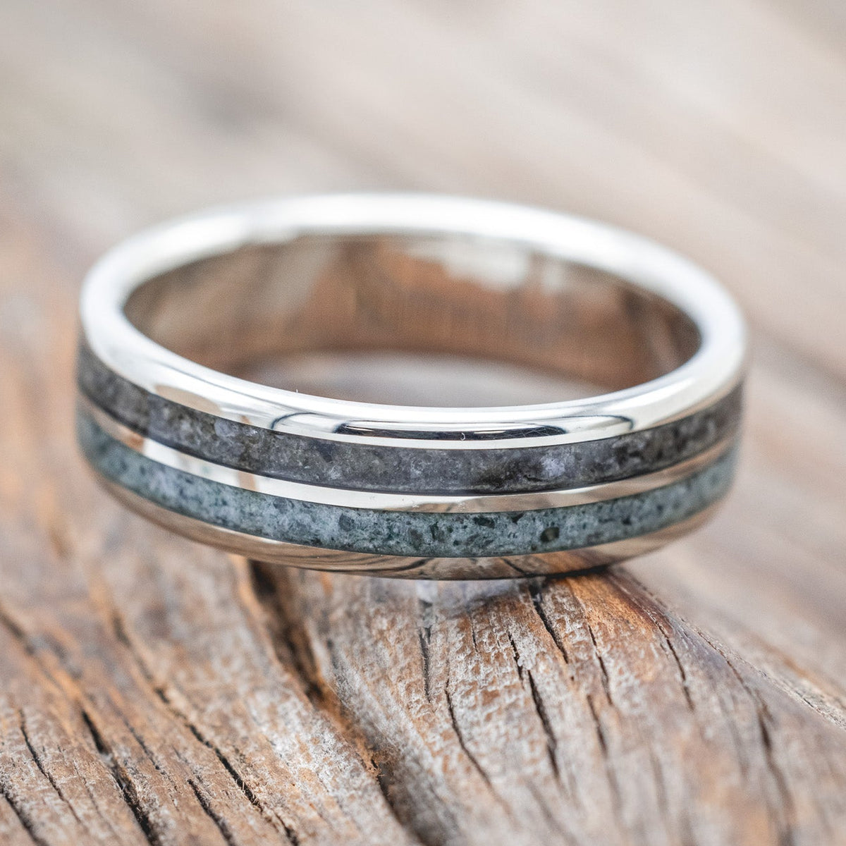 "DYAD" - MOSS AGATE & MOONSTONE WEDDING BAND-Staghead Designs