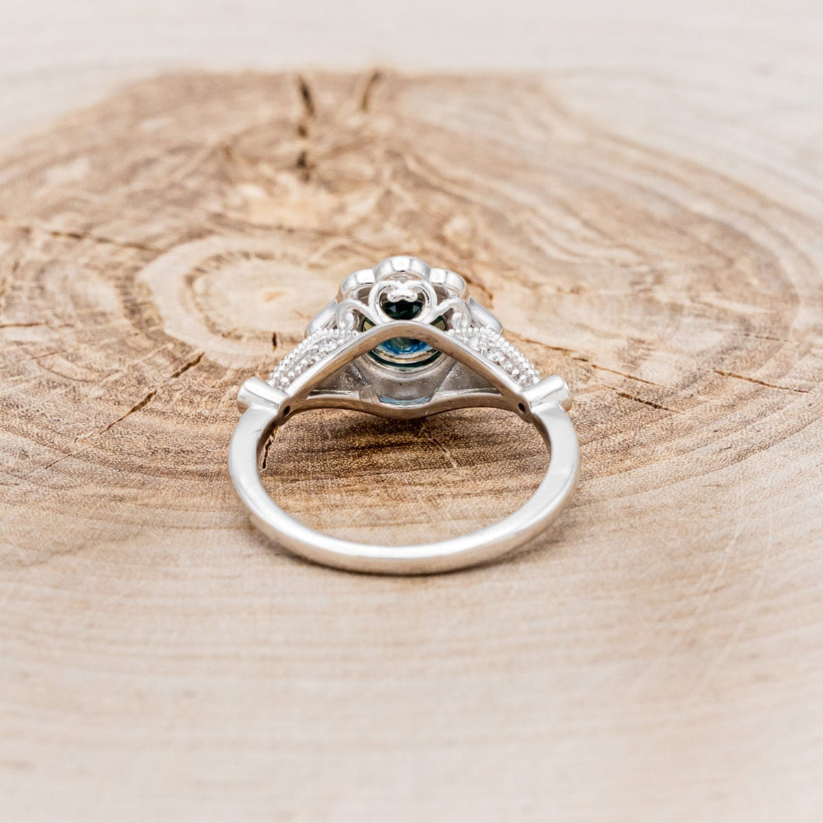 "EILEEN" - ROUND CUT MONTANA SAPPHIRE ENGAGEMENT RING WITH DIAMOND ACCENTS & TRACER-8