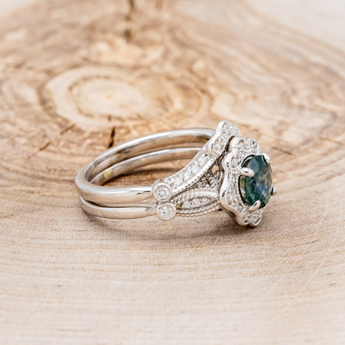 "EILEEN" - ROUND CUT MONTANA SAPPHIRE ENGAGEMENT RING WITH DIAMOND ACCENTS & TRACER-2