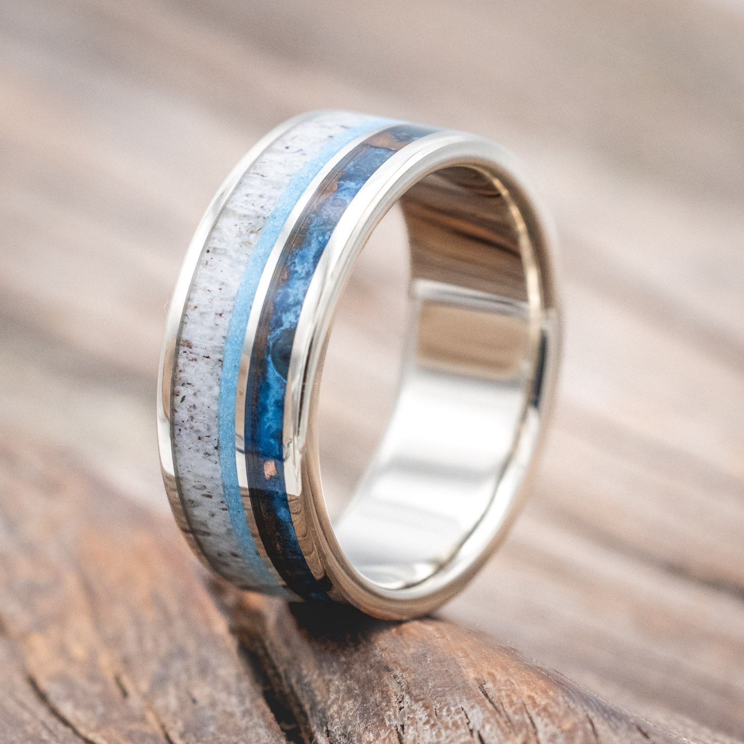 "ELEMENT" - PATINA COPPER, ANTLER & TURQUOISE WEDDING BAND-Staghead Designs