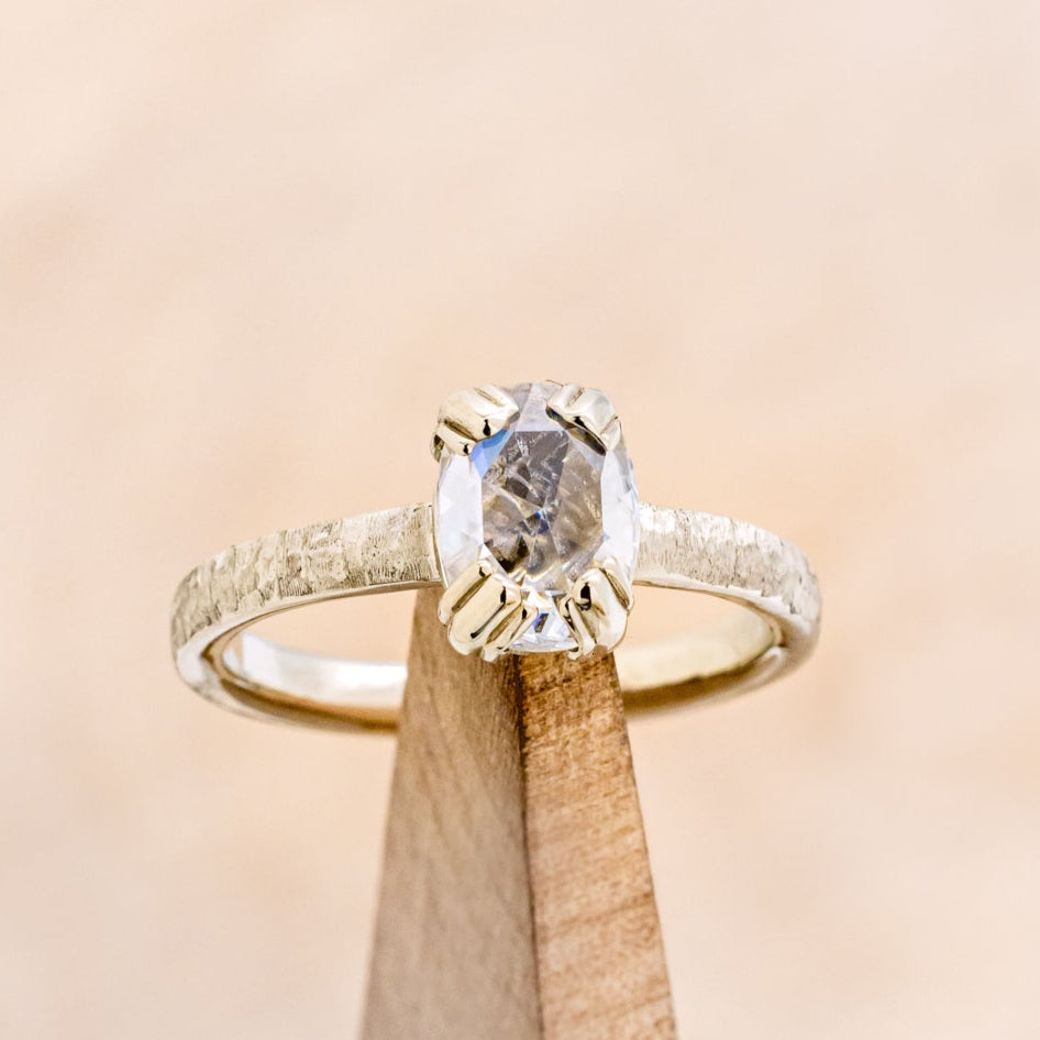 "ELLA" - ANTIQUE CUSHION ROSE CUT MOISSANITE SOLITAIRE ENGAGEMENT RING WITH HAMMERED FINISH-7