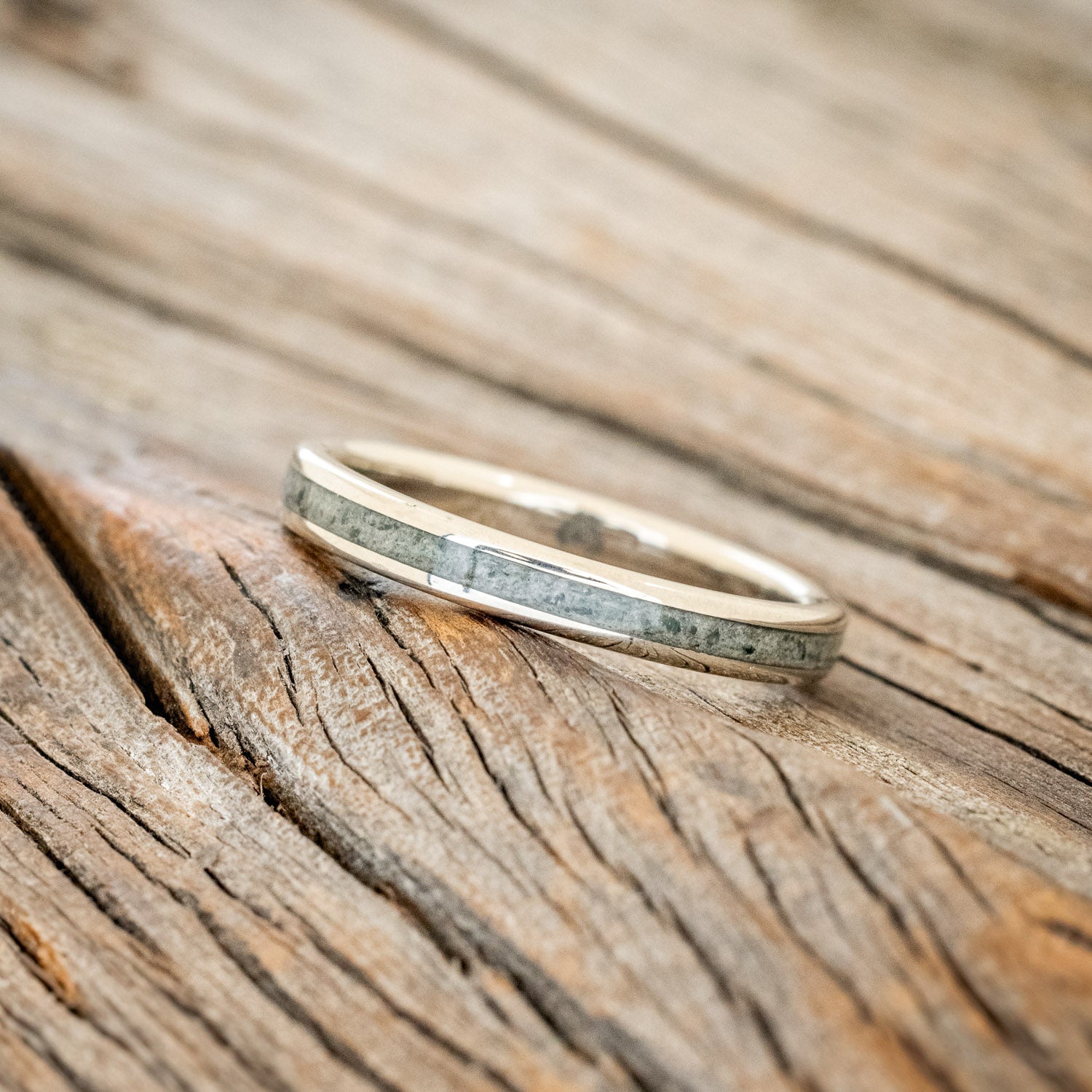 "HELIOS" - MATCHING SET OF CRUSHED MOSS AGATE MOUNTAIN RANGE WEDDING BANDS-Staghead Designs