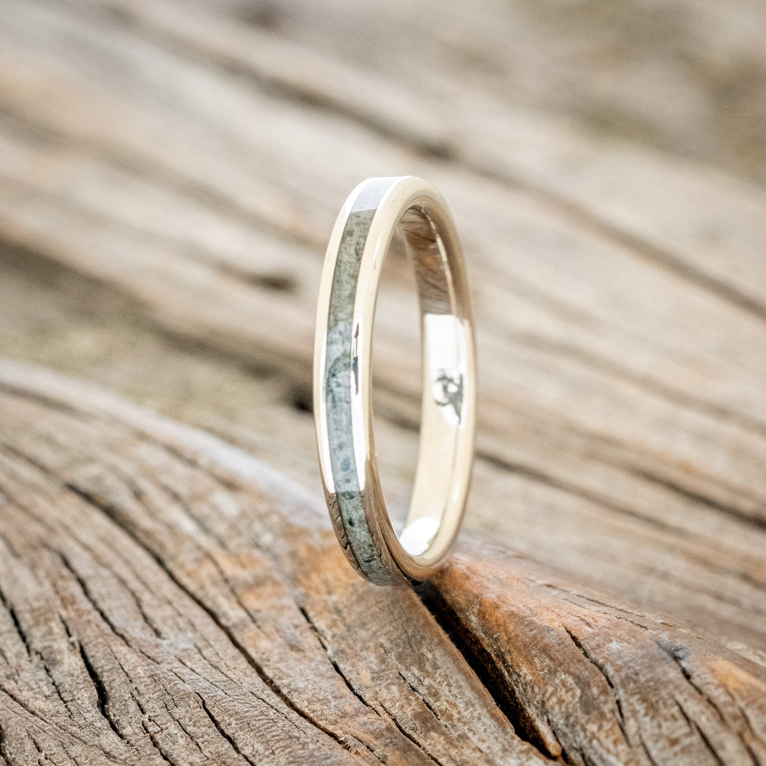 "HELIOS" - MATCHING SET OF CRUSHED MOSS AGATE MOUNTAIN RANGE WEDDING BANDS-Staghead Designs