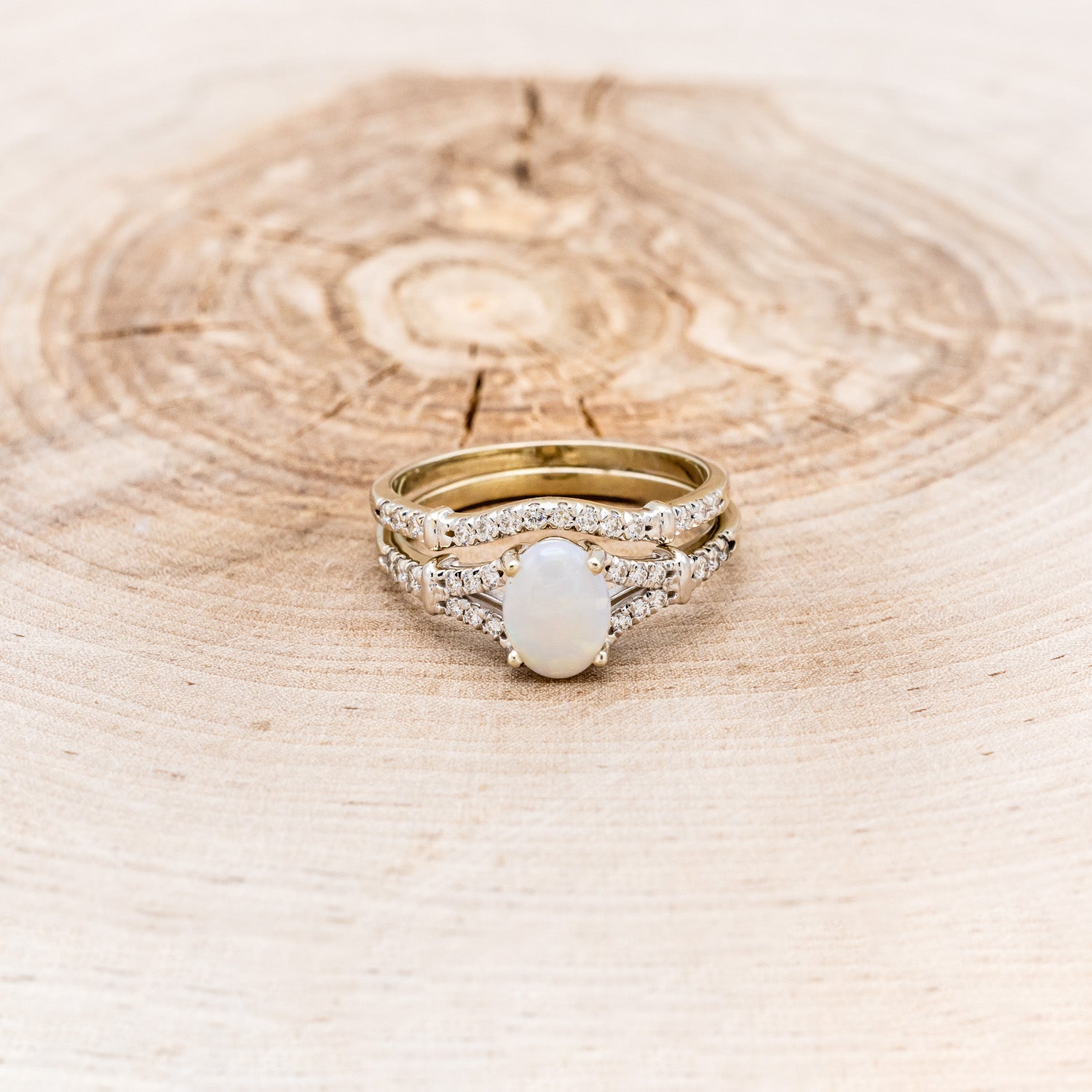 "EVLIN" - OVAL OPAL ENGAGEMENT RING WITH DIAMOND ACCENTS & TRACER-40