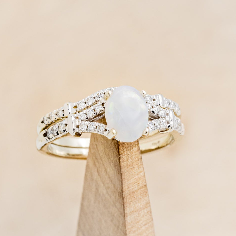 "EVLIN" - OVAL OPAL ENGAGEMENT RING WITH DIAMOND ACCENTS & TRACER-37