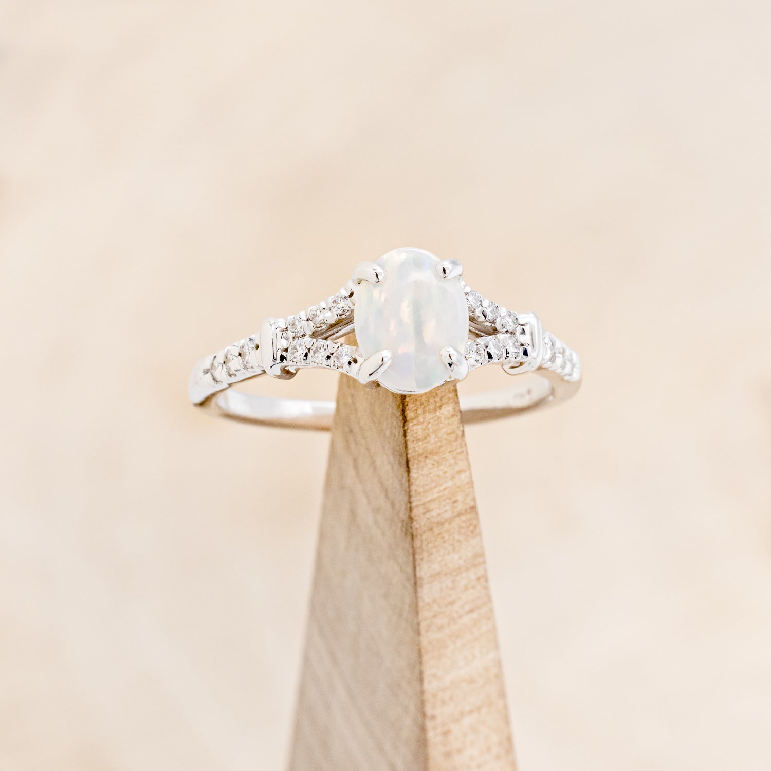 "EVLIN" - OVAL OPAL ENGAGEMENT RING WITH DIAMOND ACCENTS & TRACER-43