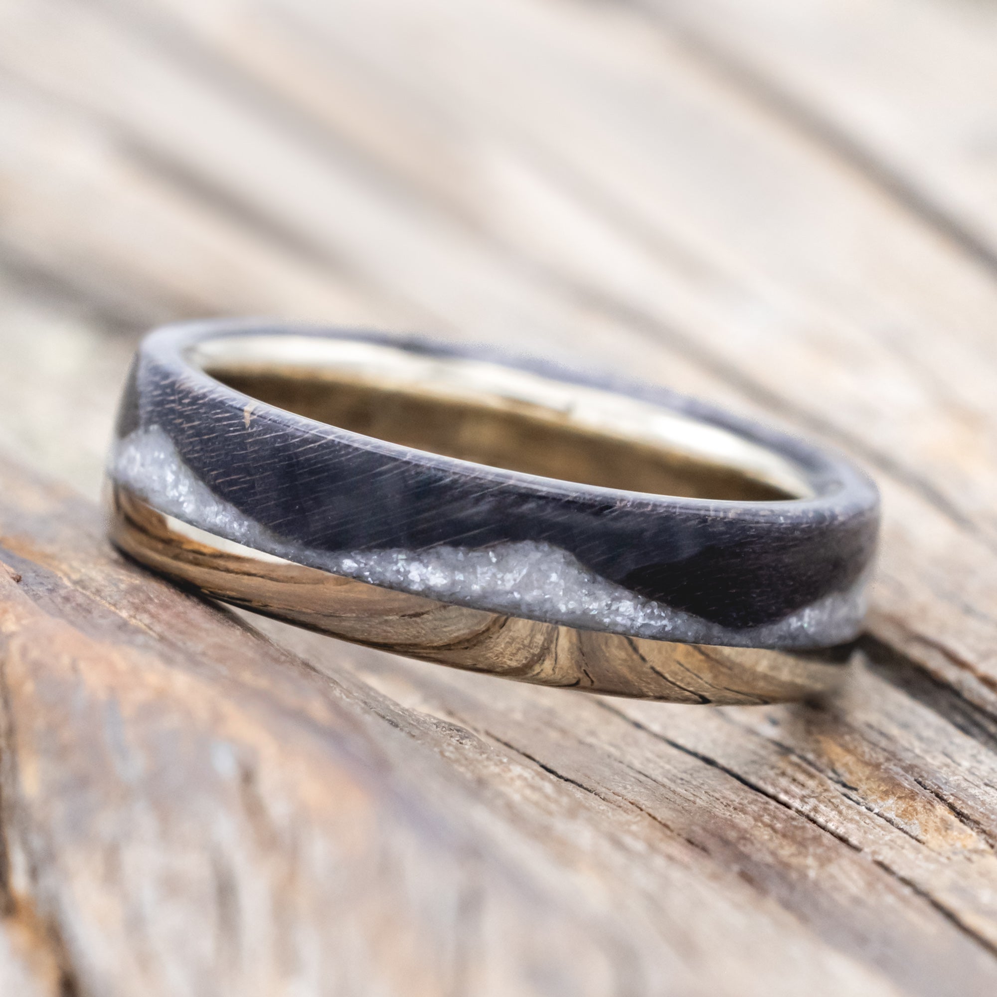 "EZRA" - DARK MAPLE WITH DIAMOND DUST WEDDING RING-Staghead Designs