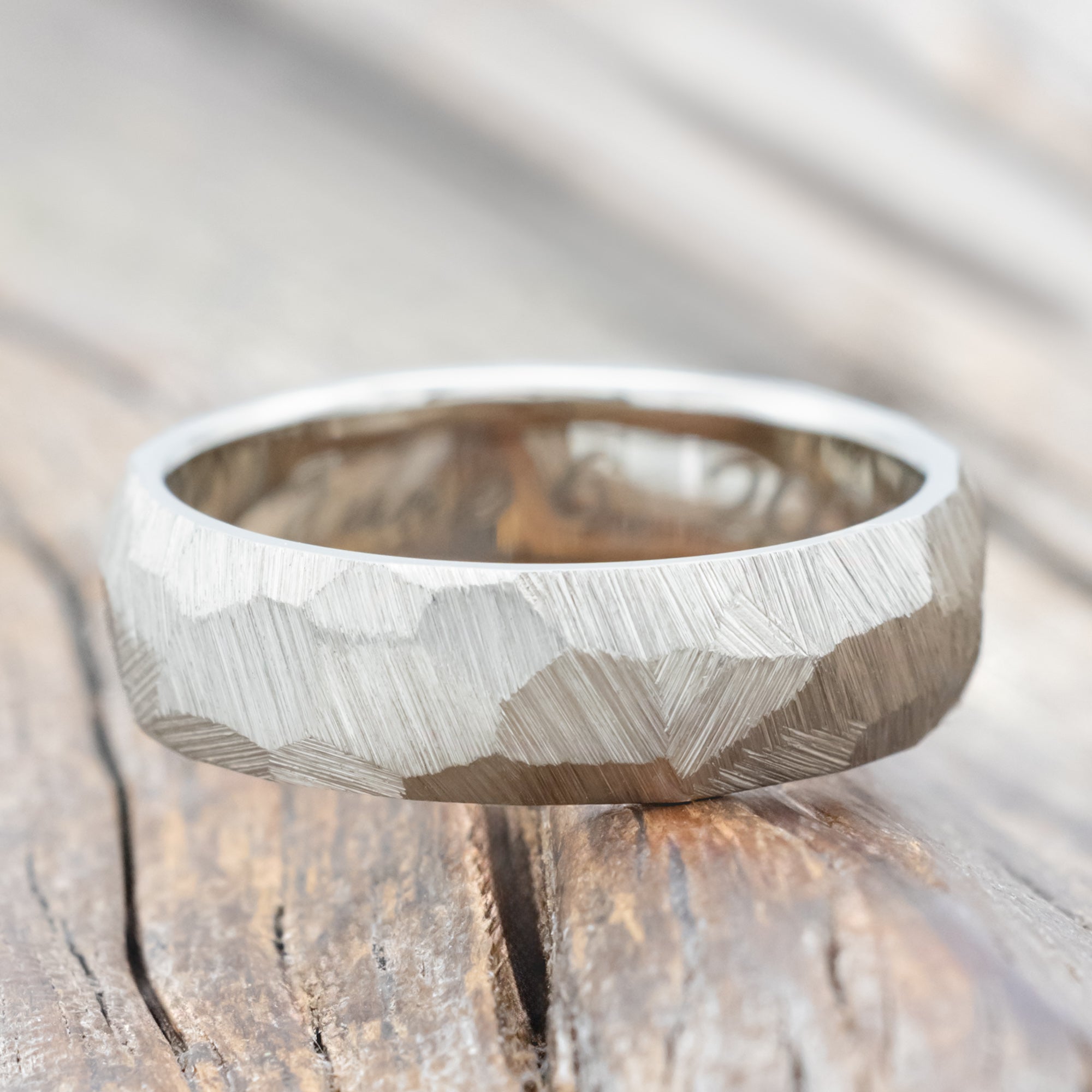 Faceted Wedding Ring With Textured Finish