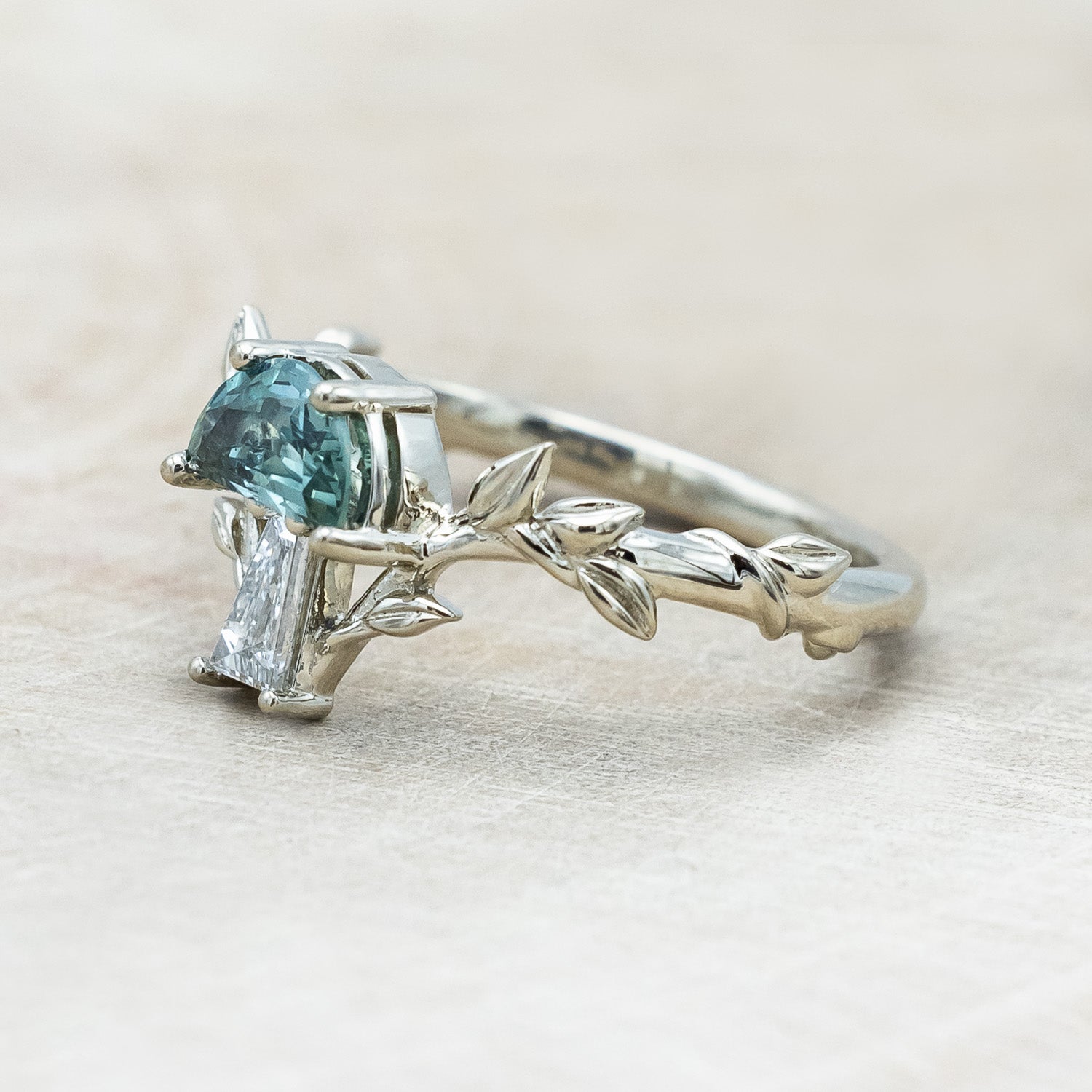 "FAE" - MUSHROOM RING WITH MONTANA SAPPHIRE & DIAMOND ACCENT ON A BRANCH-STYLE BAND-Staghead Designs