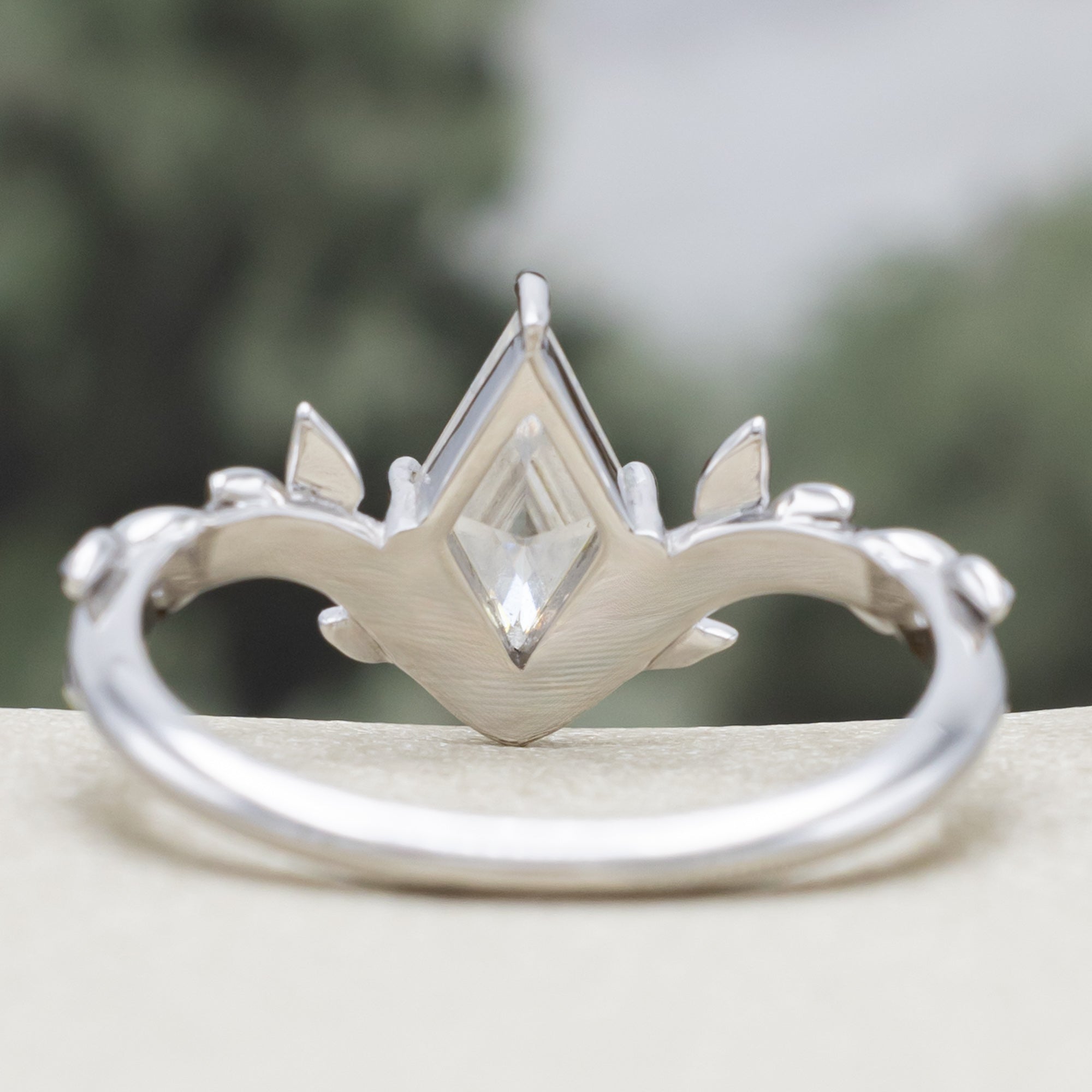 "FAE" - SOLITAIRE-STYLE LOZENGE CUT MOISSANITE ON A BRANCH-INSPIRED BAND-Staghead Designs