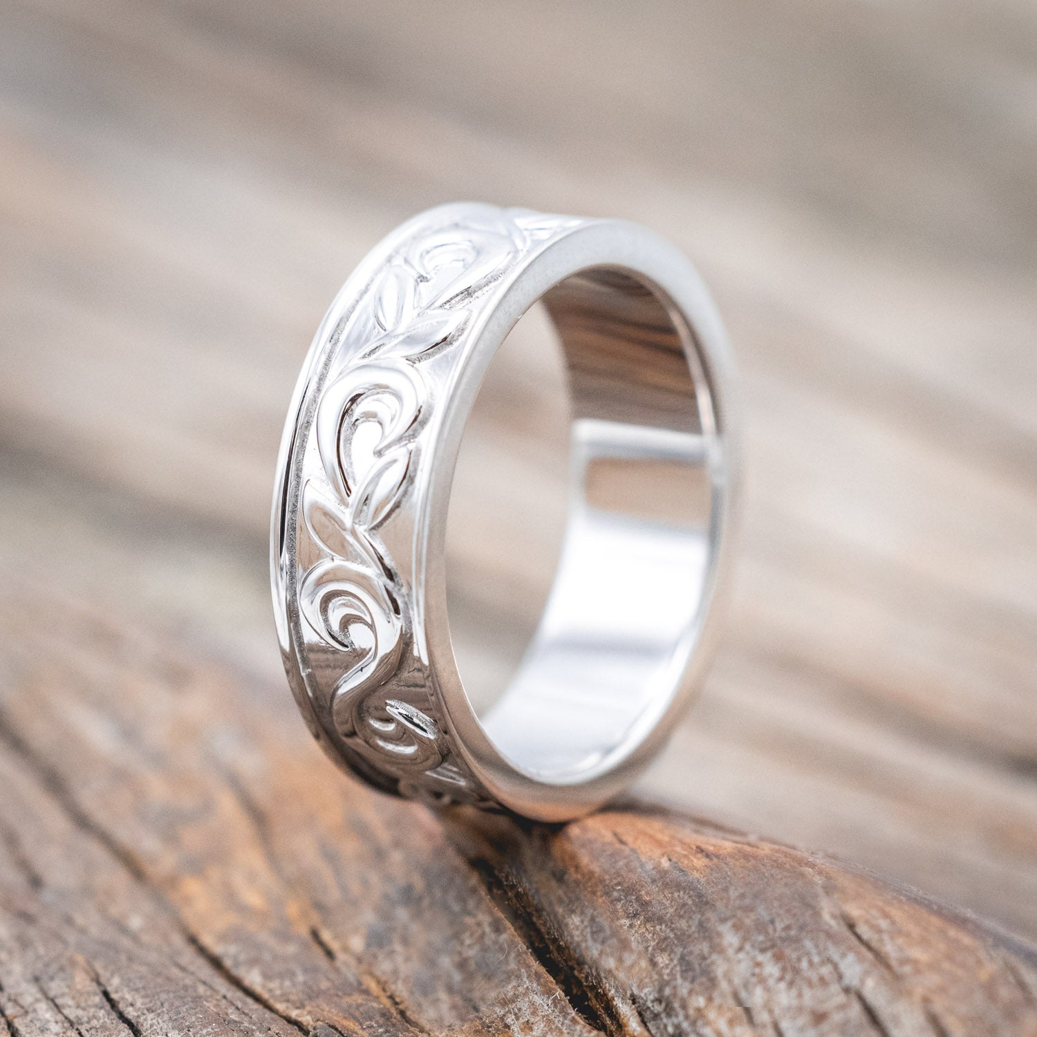 FLORAL FILIGREE MEN'S ENGAGEMENT RING WITH DIAMOND ACCENTS-Staghead Designs