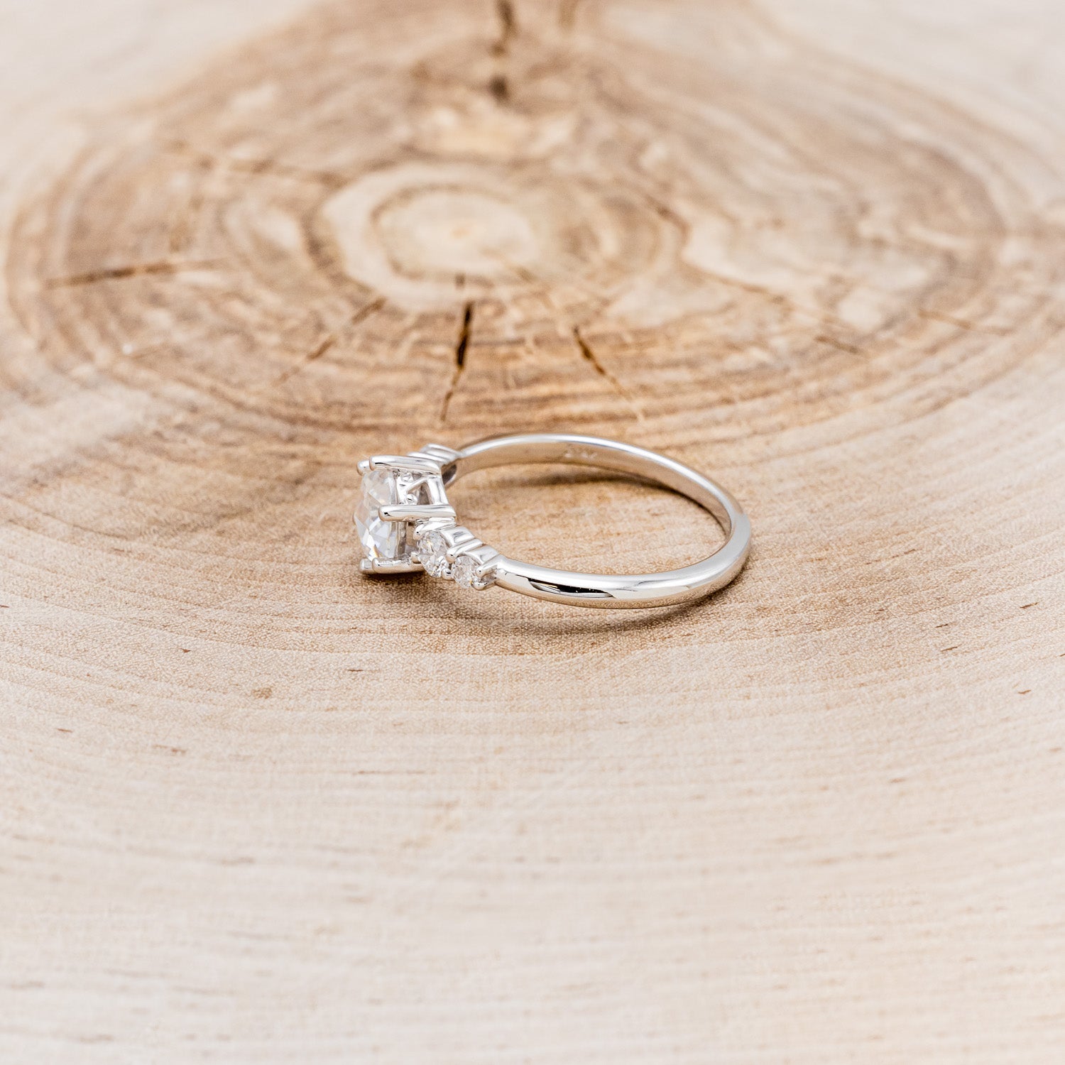 "GEMINI" - ROUND ROSE CUT MOISSANITE ENGAGEMENT RING WITH DIAMOND ACCENTS-4