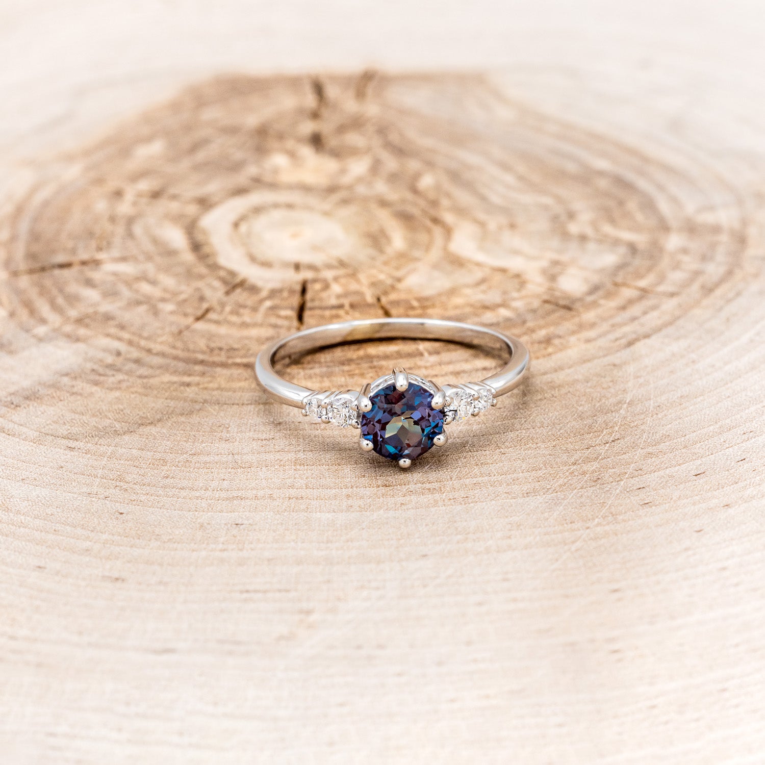 "GEMINI" - ROUND CUT LAB-GROWN ALEXANDRITE ENGAGEMENT RING WITH DIAMOND ACCENTS-4