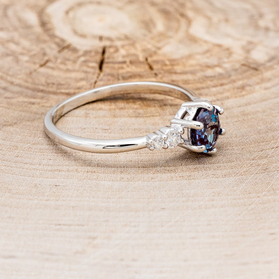 "GEMINI" - ROUND CUT LAB-GROWN ALEXANDRITE ENGAGEMENT RING WITH DIAMOND ACCENTS-2