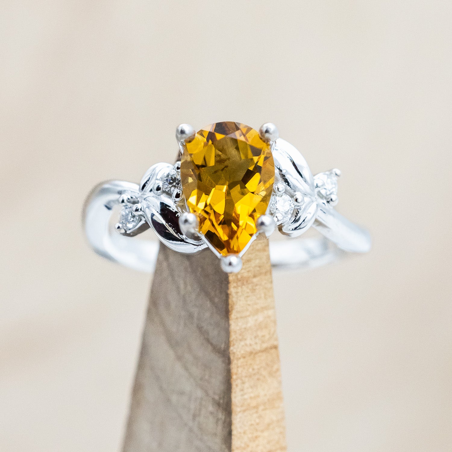 "GLADYS" - PEAR CUT CITRINE ENGAGEMENT RING WITH DIAMOND ACCENTS-Staghead Designs