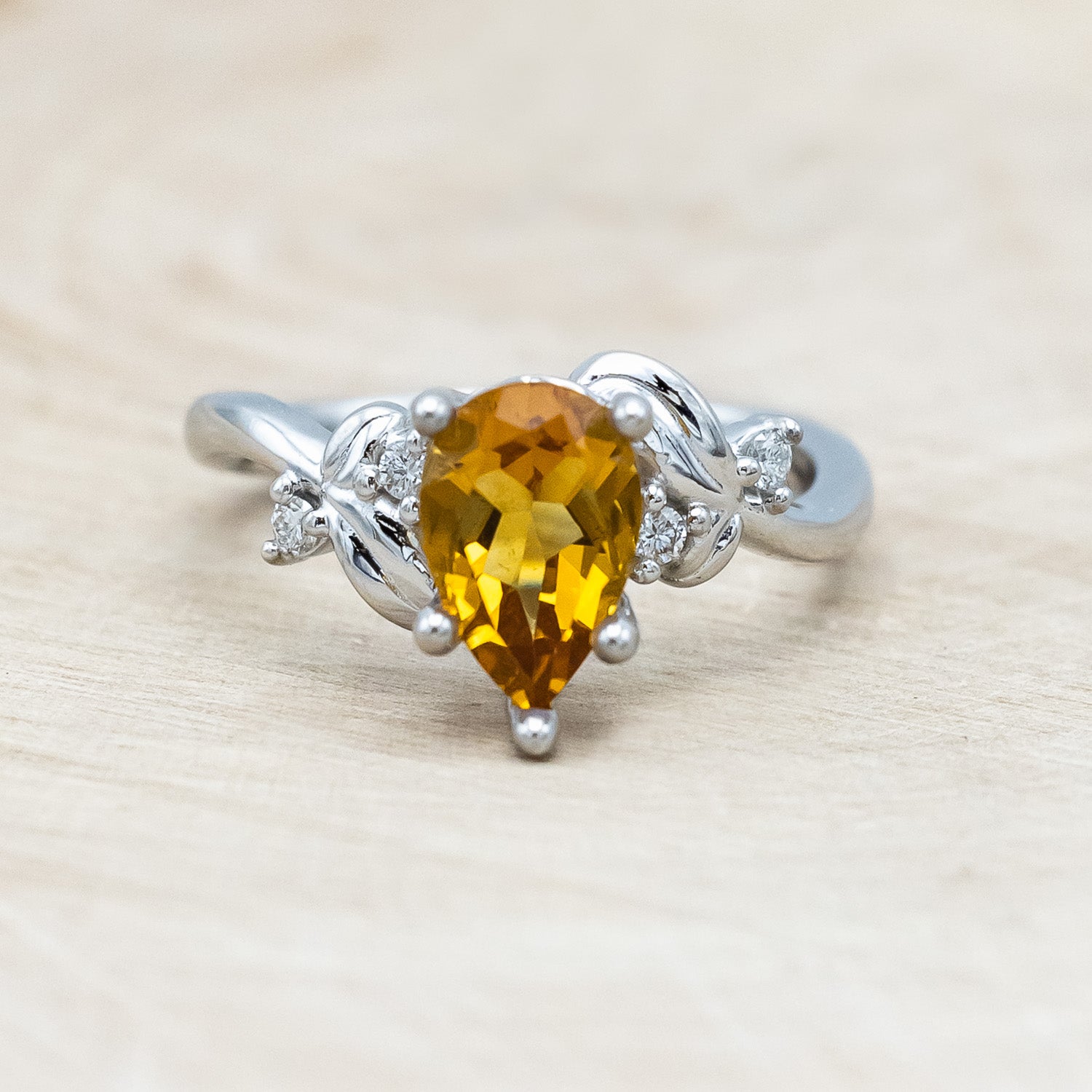 "GLADYS" - PEAR CUT CITRINE ENGAGEMENT RING WITH DIAMOND ACCENTS-Staghead Designs
