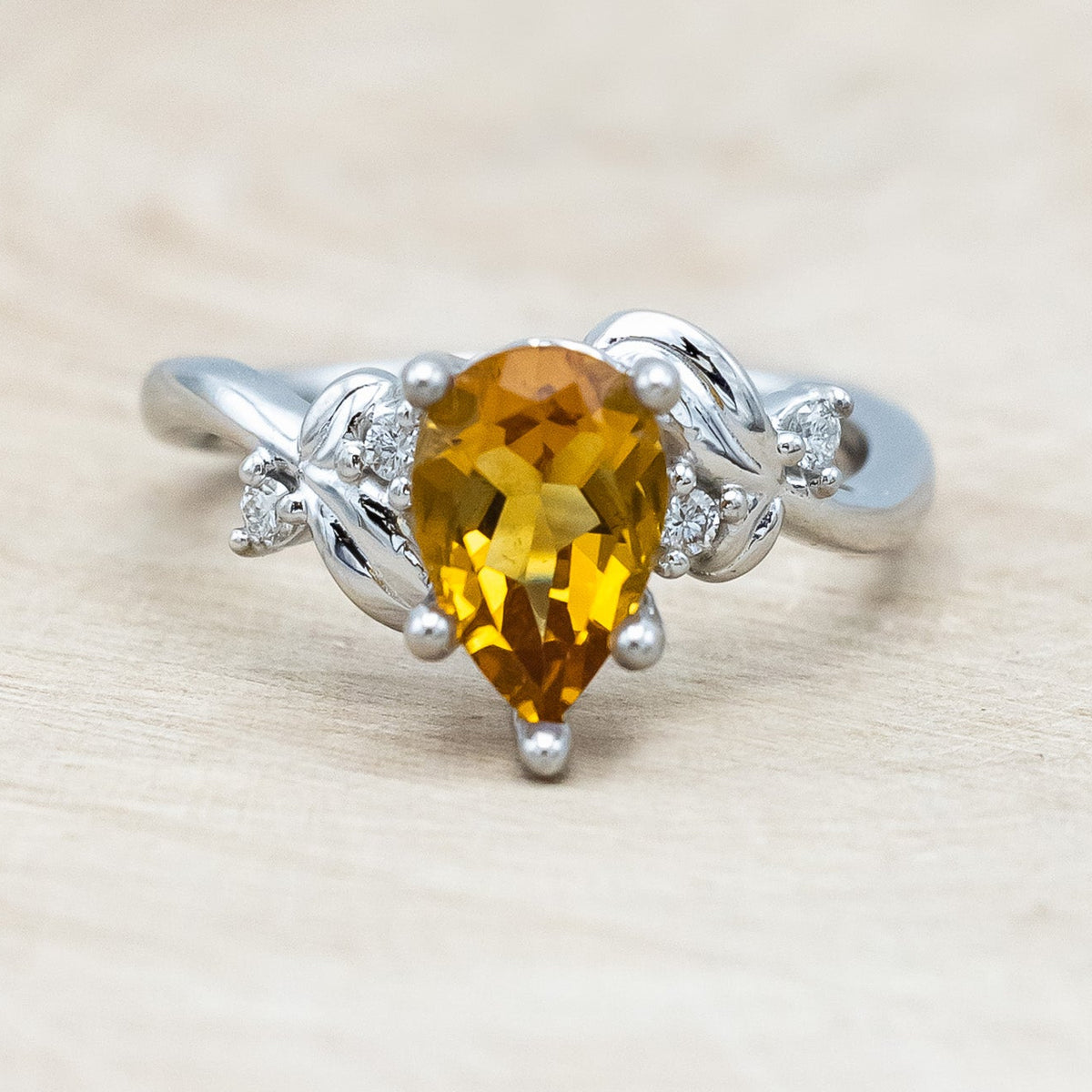 "GLADYS" - PEAR CUT CITRINE ENGAGEMENT RING WITH DIAMOND ACCENTS-Staghead Designs