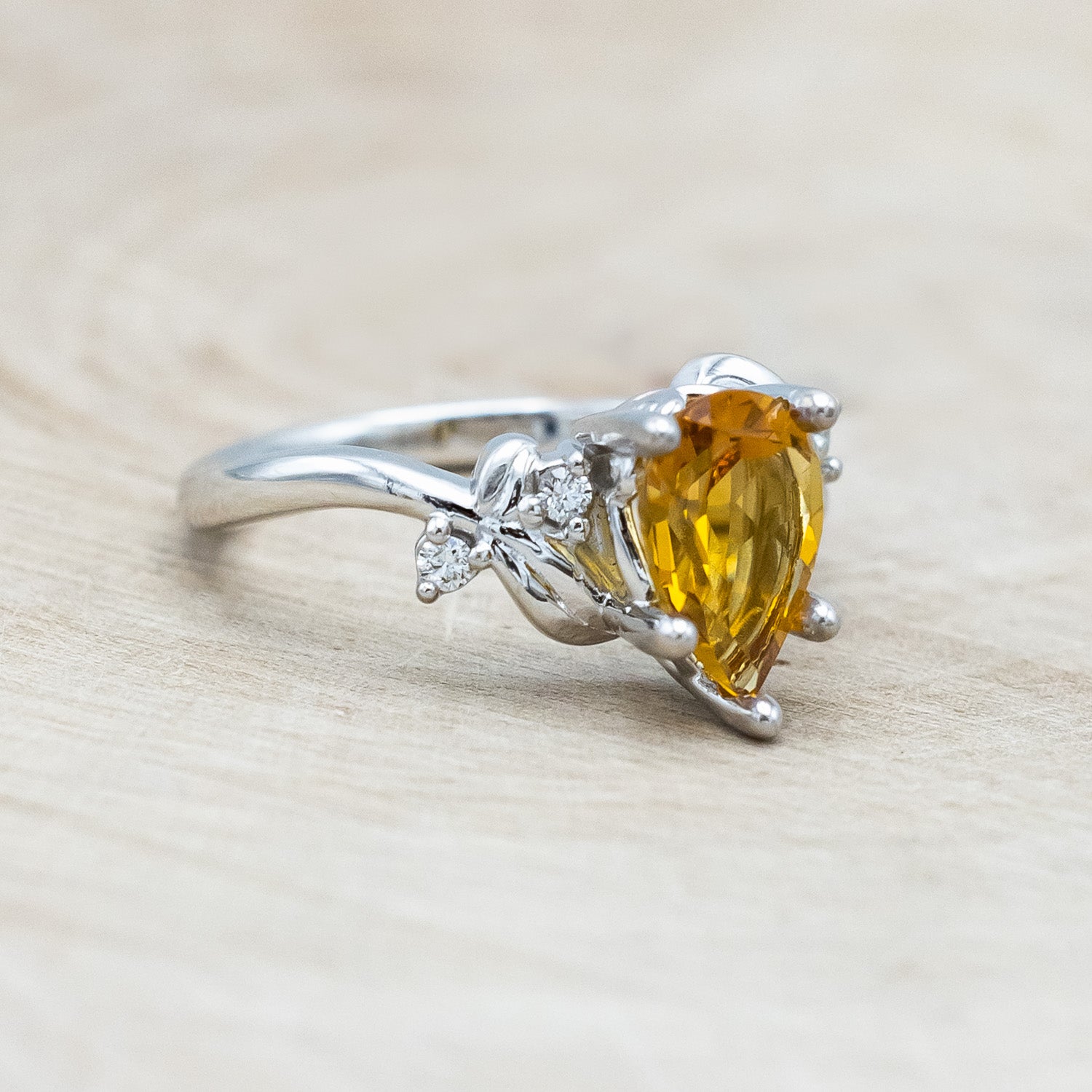"GLADYS" - PEAR CUT CITRINE ENGAGEMENT RING WITH DIAMOND ACCENTS-Staghead Designs
