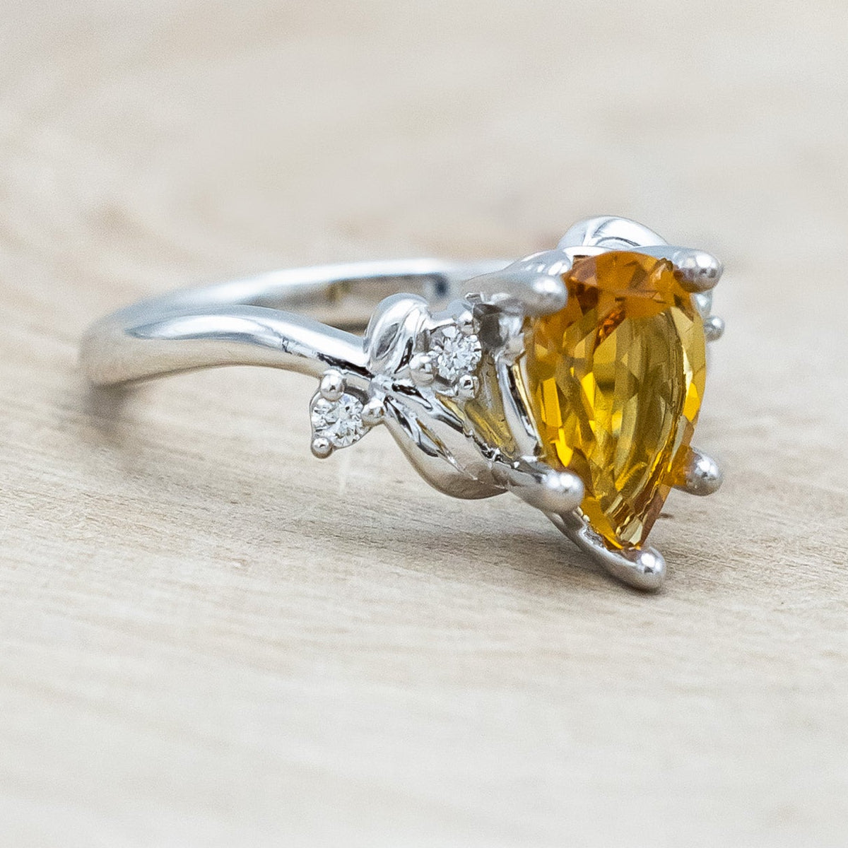 "GLADYS" - PEAR CUT CITRINE ENGAGEMENT RING WITH DIAMOND ACCENTS-Staghead Designs