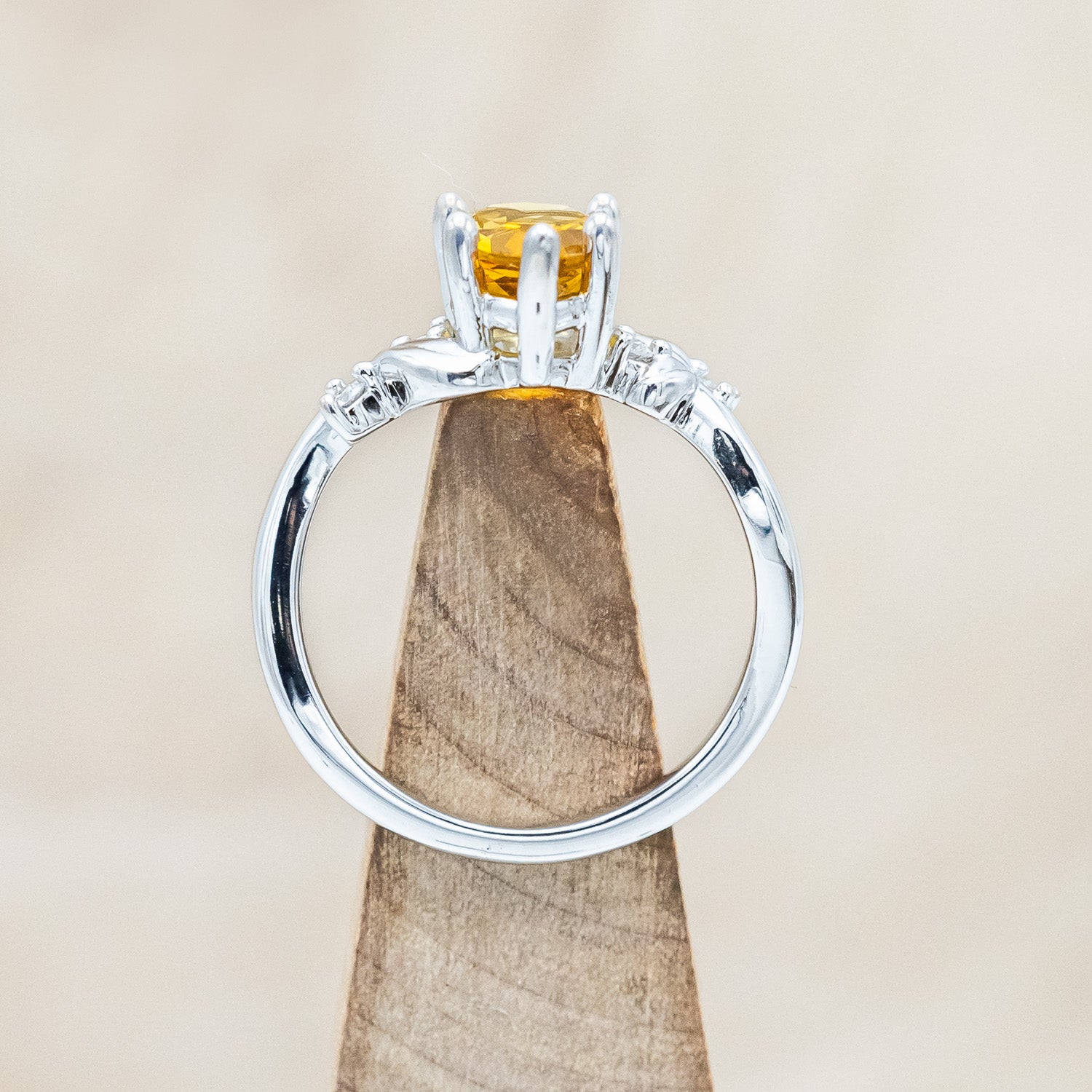 "GLADYS" - PEAR CUT CITRINE ENGAGEMENT RING WITH DIAMOND ACCENTS-Staghead Designs