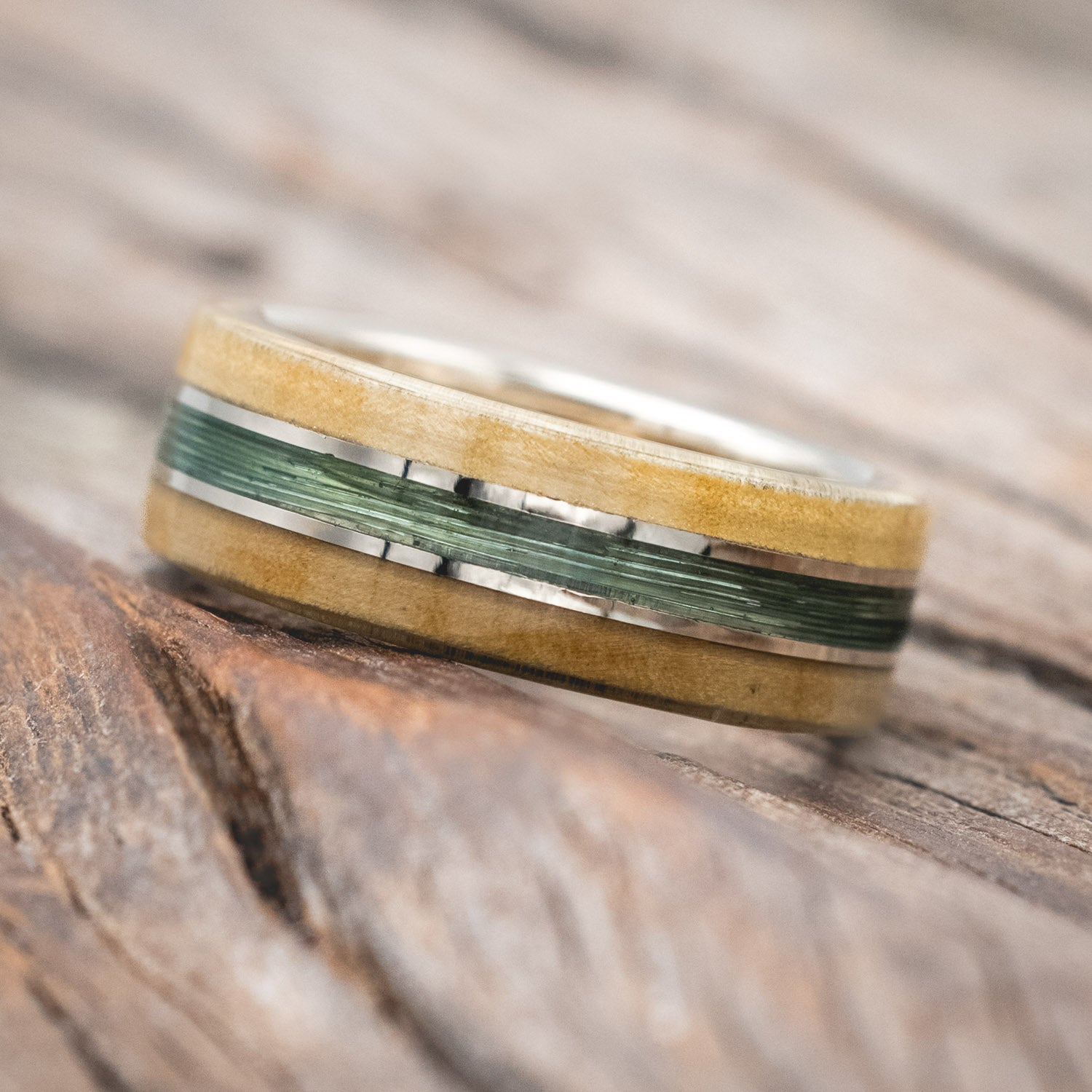 "GLEN" - BUCKEYE BURL WOOD & FISHING LINE WEDDING BAND-Staghead Designs