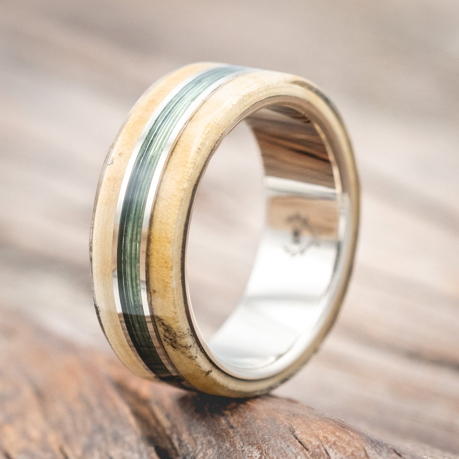 "GLEN" - BUCKEYE BURL WOOD & FISHING LINE WEDDING BAND-Staghead Designs