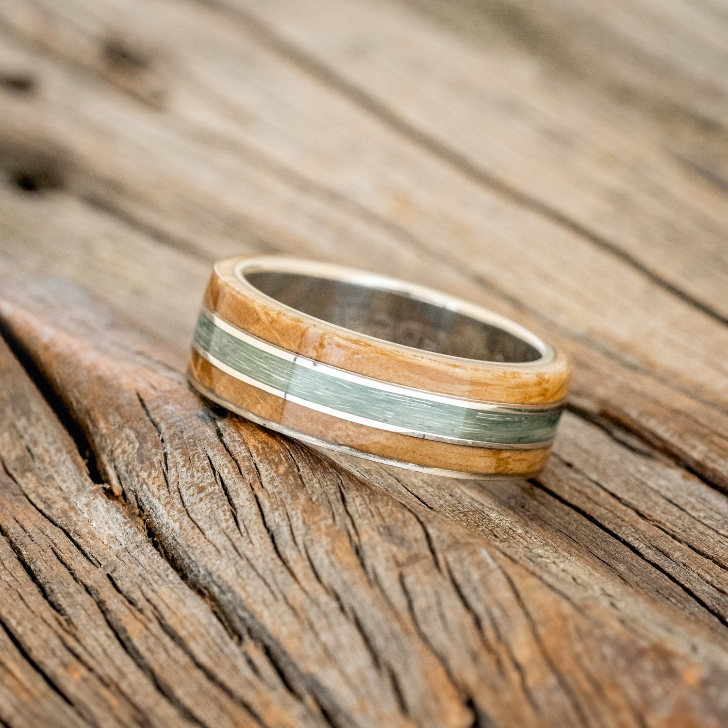 "GLEN" - WHISKEY BARREL OAK & FISHING LINE WEDDING RING-5