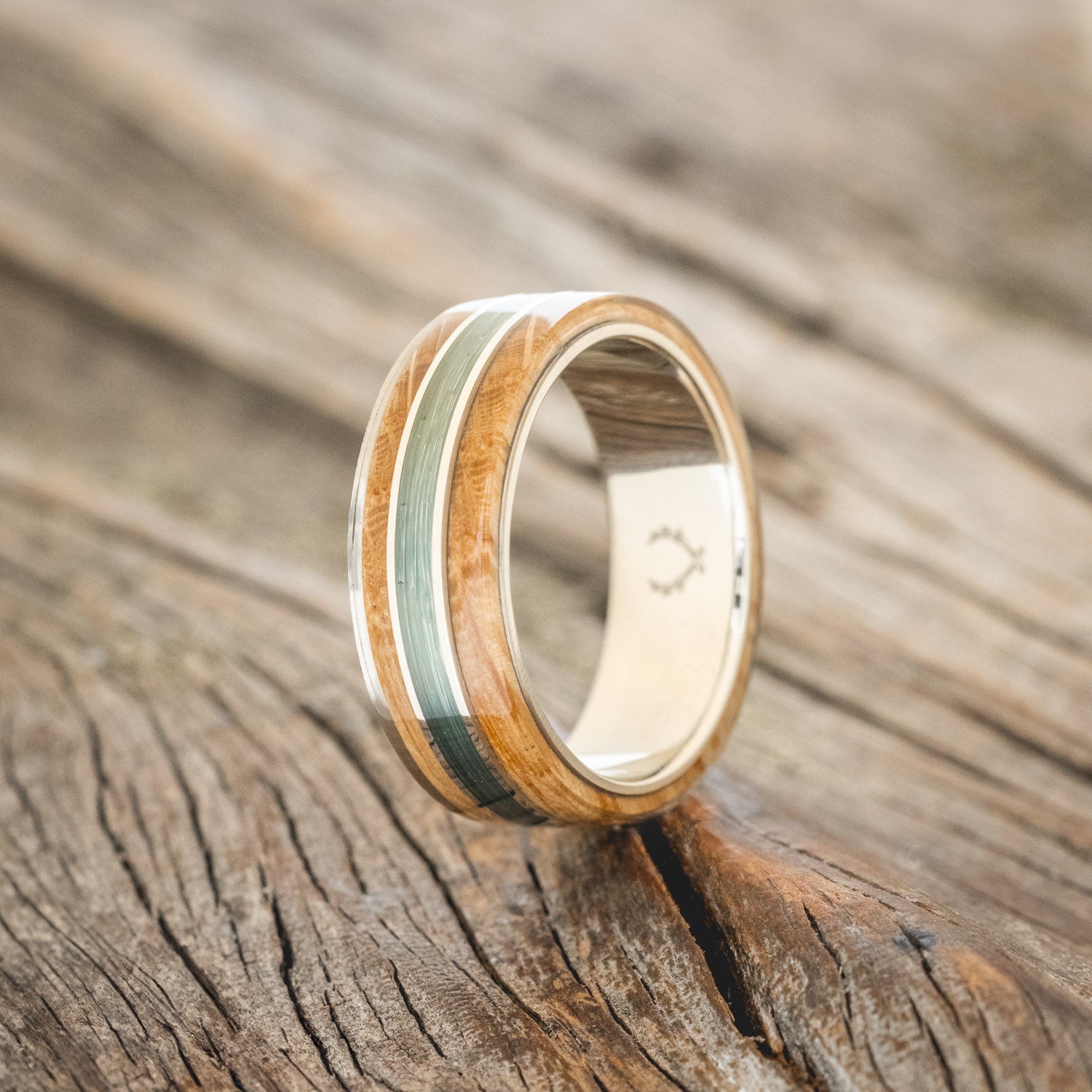 "GLEN" - WHISKEY BARREL OAK & FISHING LINE WEDDING RING-4