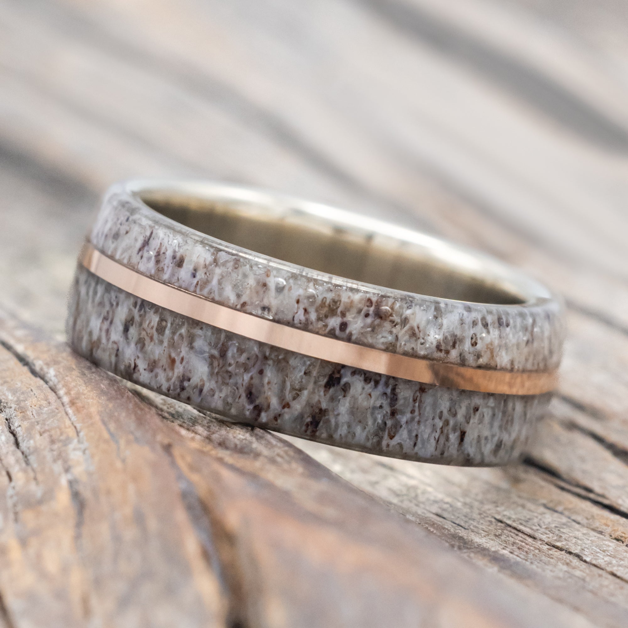 "GOLDEN" - ELK ANTLER & 14K GOLD INLAY WEDDING BAND-Staghead Designs