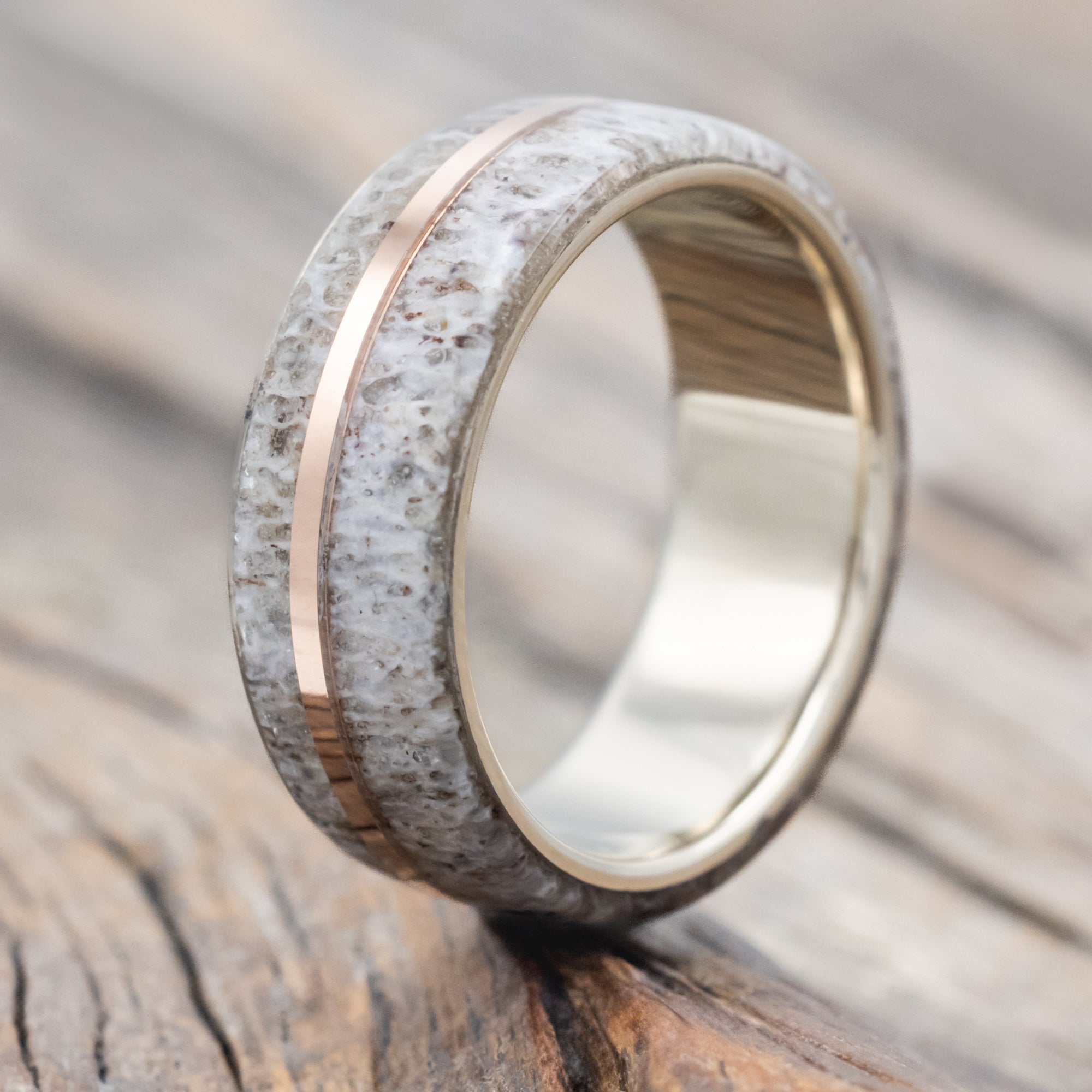 "GOLDEN" - ELK ANTLER & 14K GOLD INLAY WEDDING BAND-Staghead Designs