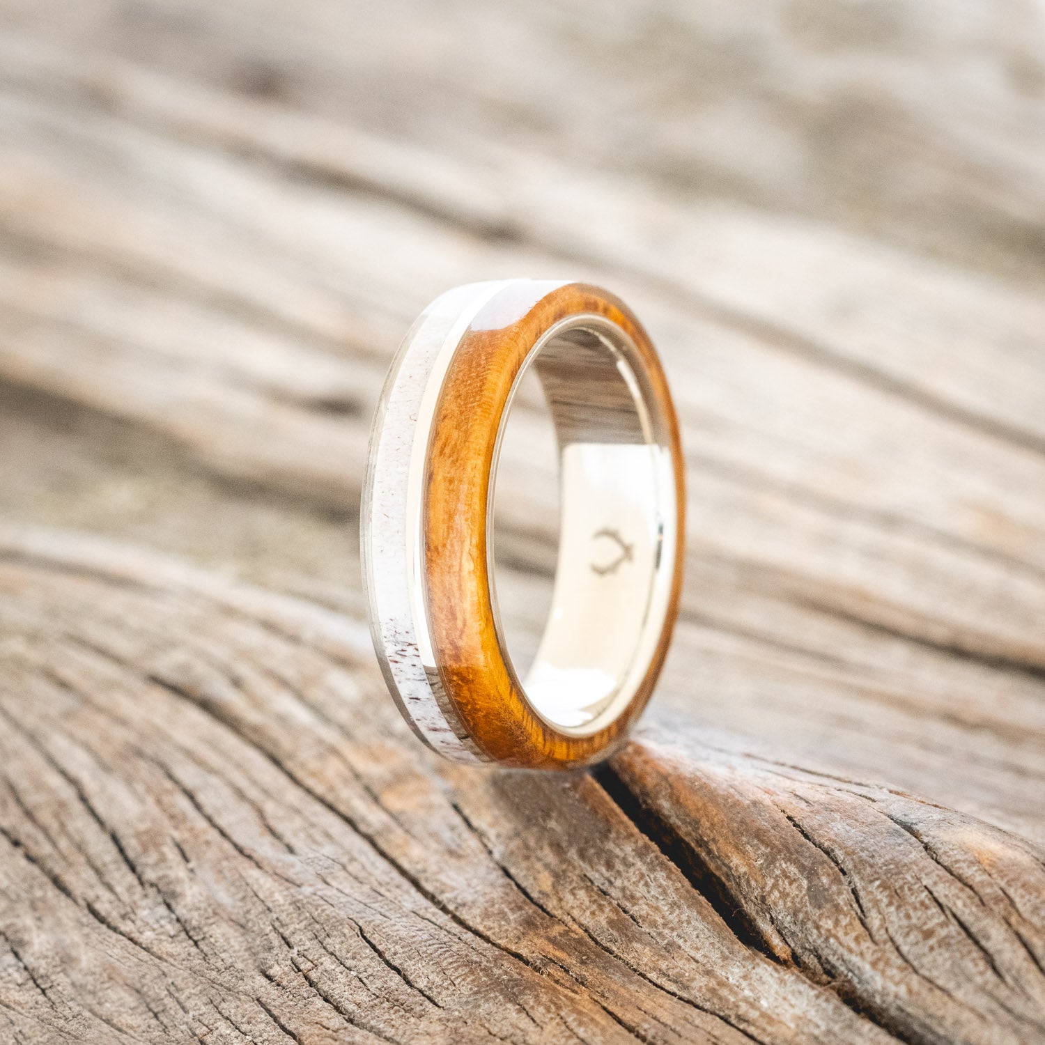 "GOLDEN" - IRONWOOD & ELK ANTLER WEDDING RING-11