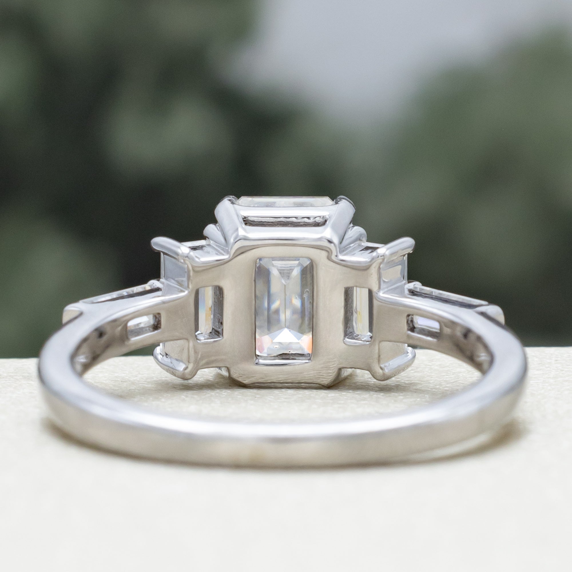 "Greta" - Emerald Cut Moissanite Engagement Ring With Wedding Bands-Staghead Designs