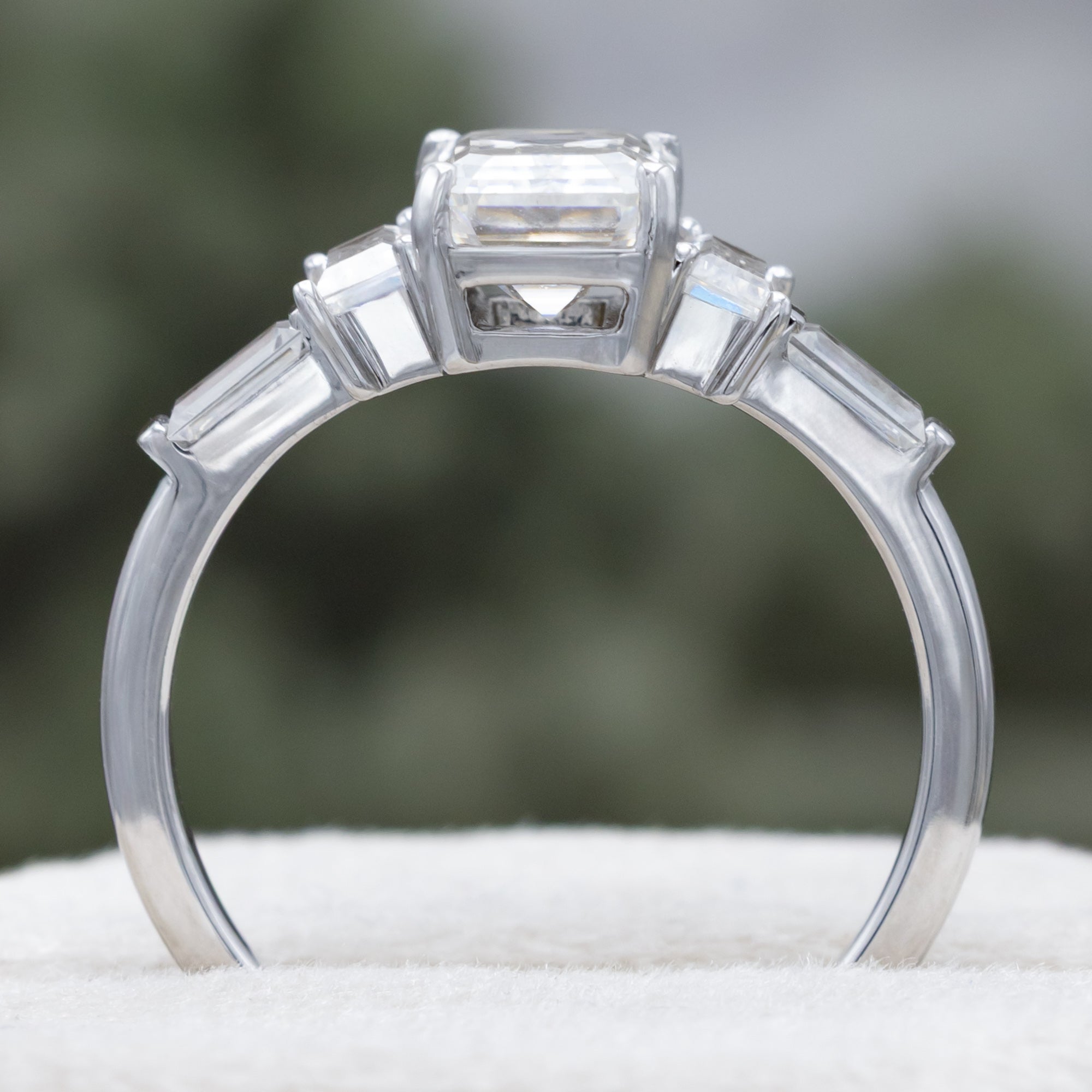 "Greta" - Emerald Cut Moissanite Engagement Ring With Wedding Bands-Staghead Designs