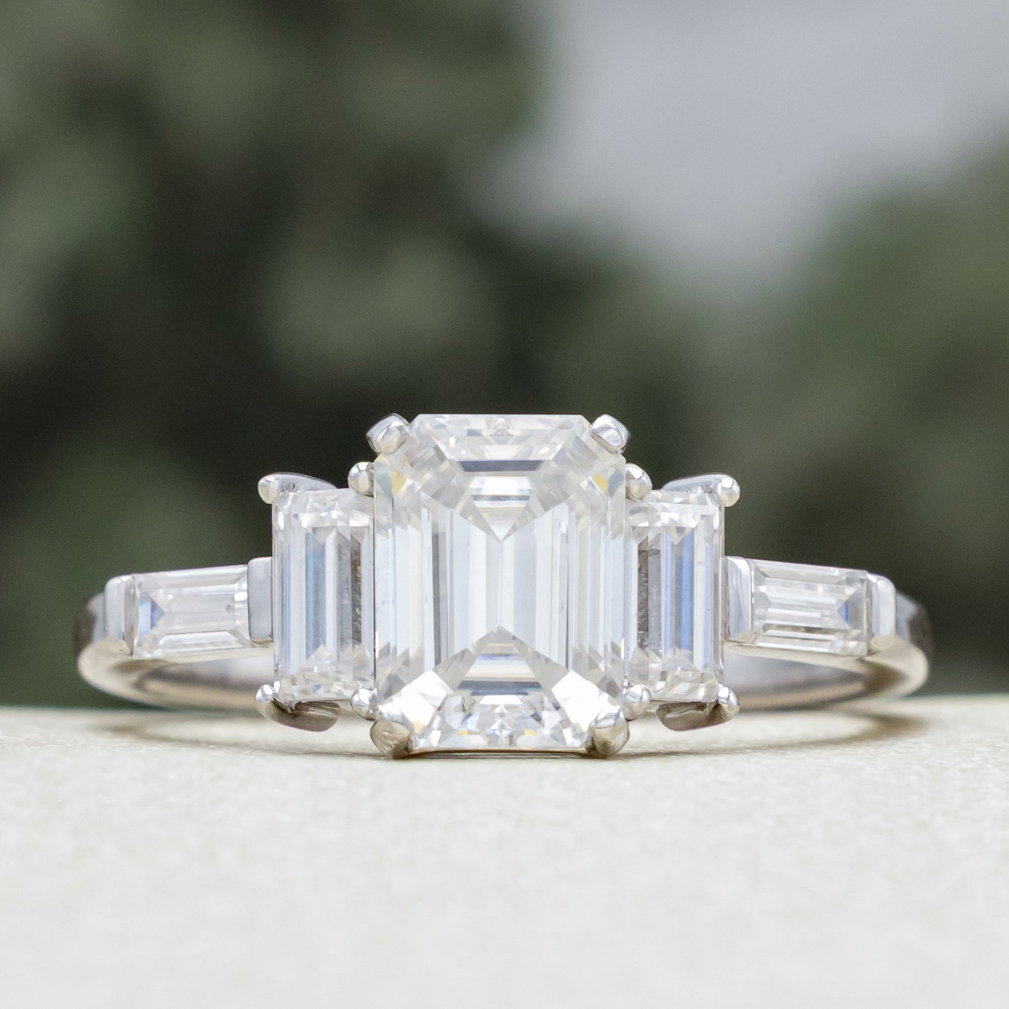 "Greta" - Emerald Cut Moissanite Engagement Ring With Wedding Bands-Staghead Designs