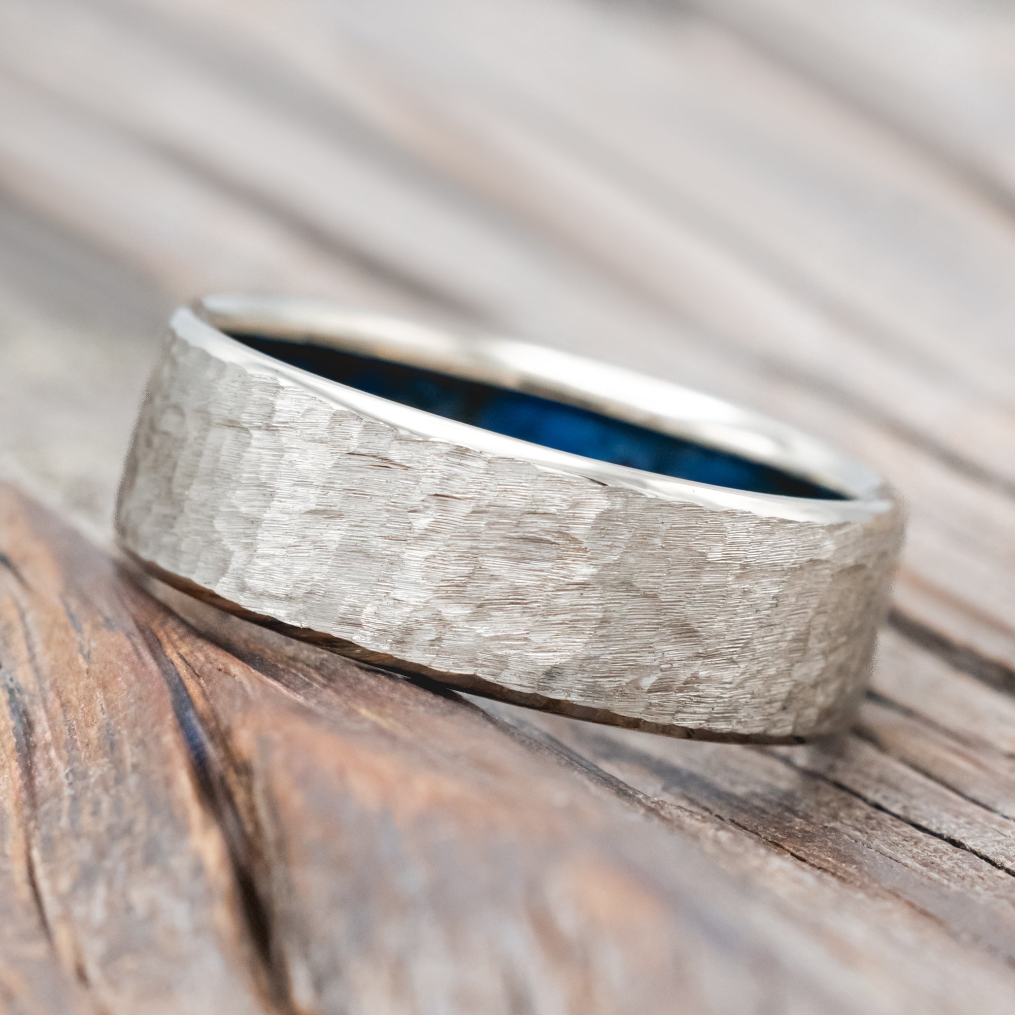 HAMMERED WEDDING BAND WITH PATINA COPPER LINING-Staghead Designs