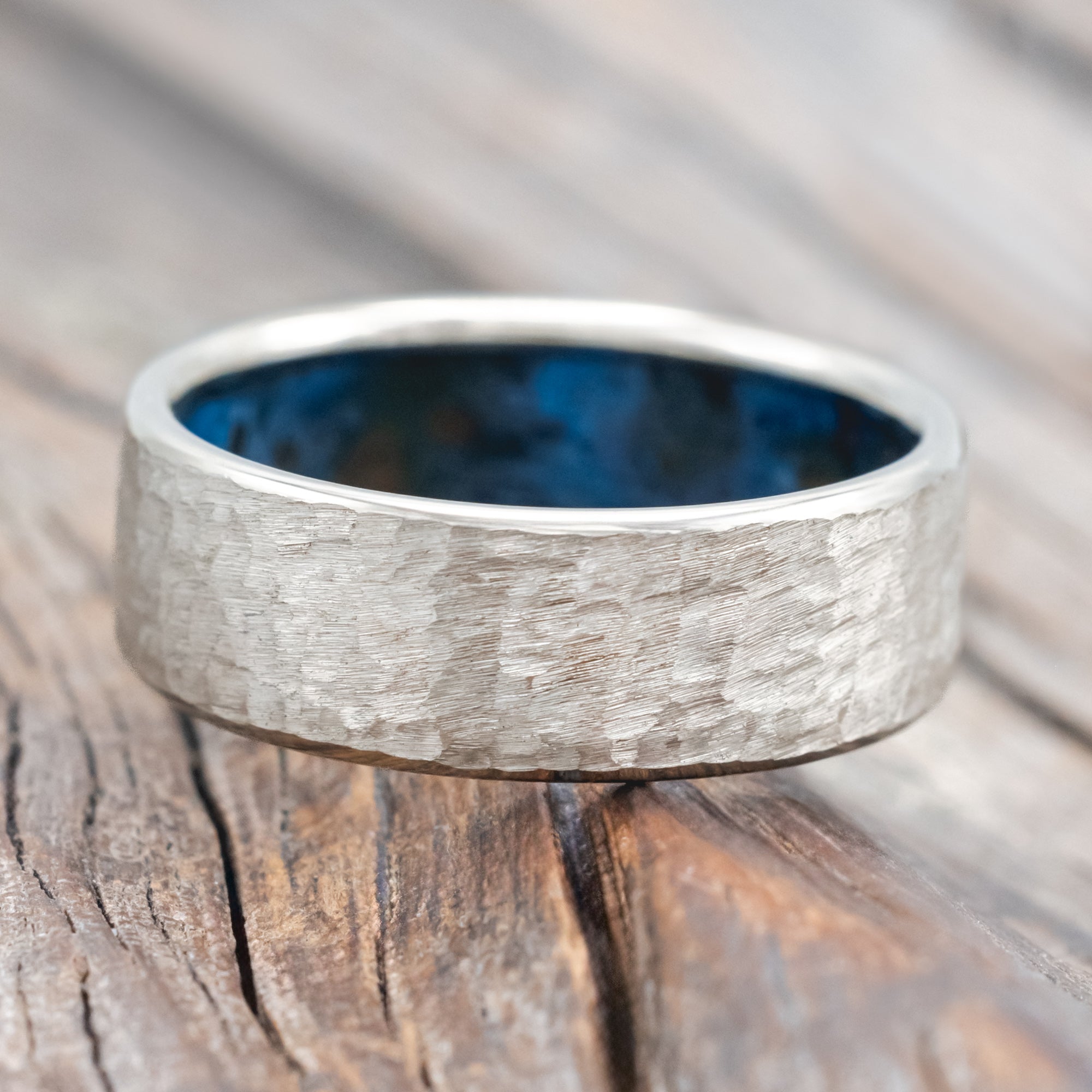 HAMMERED WEDDING BAND WITH PATINA COPPER LINING-Staghead Designs