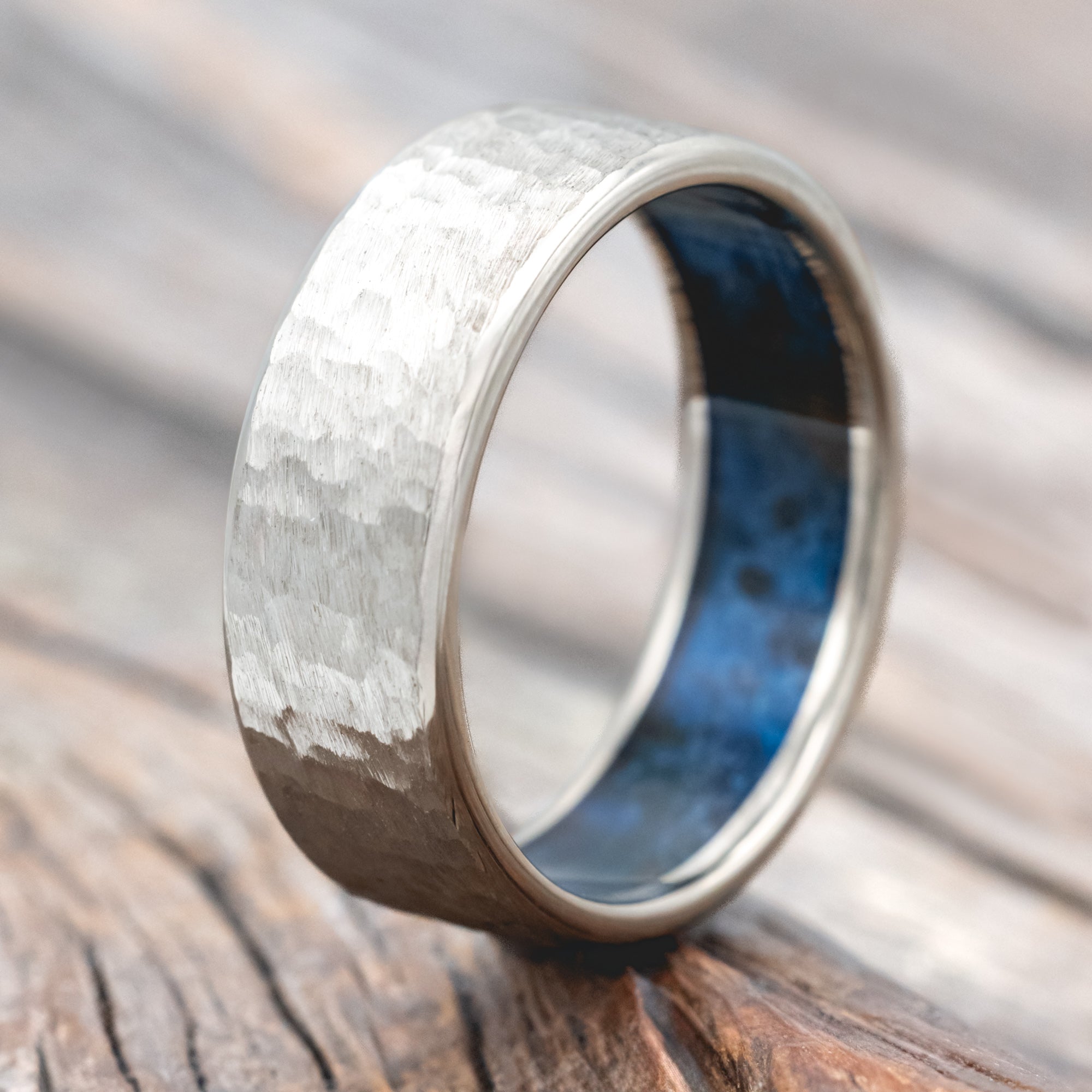 HAMMERED WEDDING BAND WITH PATINA COPPER LINING-Staghead Designs
