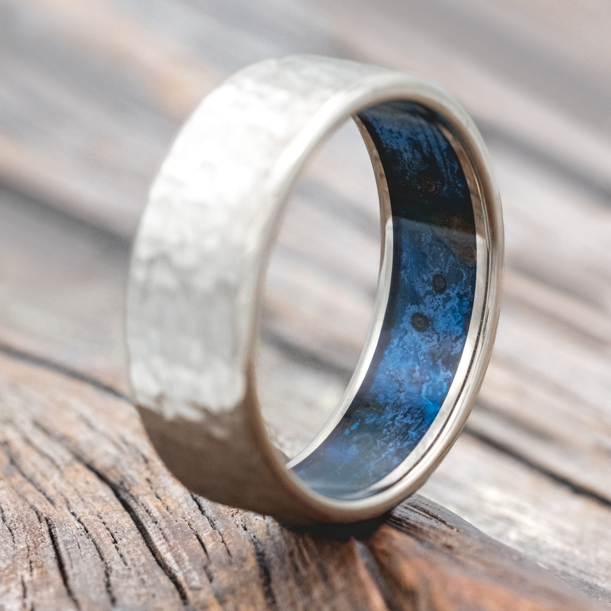 HAMMERED WEDDING BAND WITH PATINA COPPER LINING-Staghead Designs