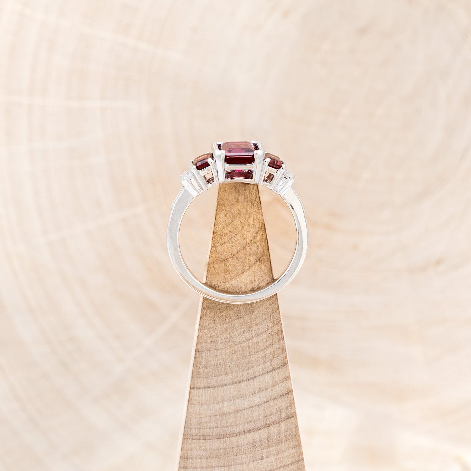 "HAZEL" - EMERALD CUT LAB-GROWN RUBY ENGAGEMENT RING WITH GARNET & DIAMOND ACCENTS-6
