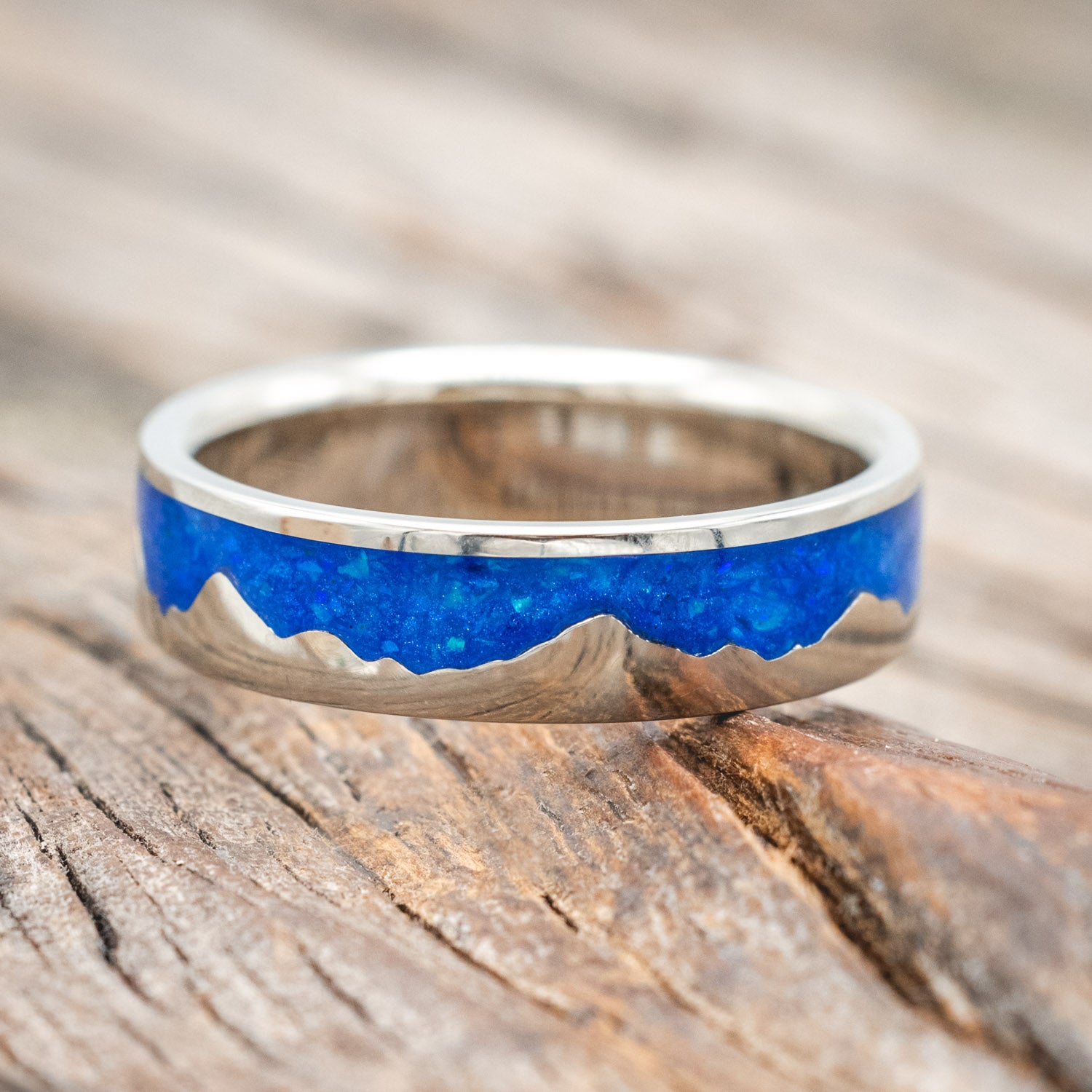 "HELIOS" - BLUE OPAL & 14K GOLD MOUNTAIN RANGE WEDDING BAND-Staghead Designs