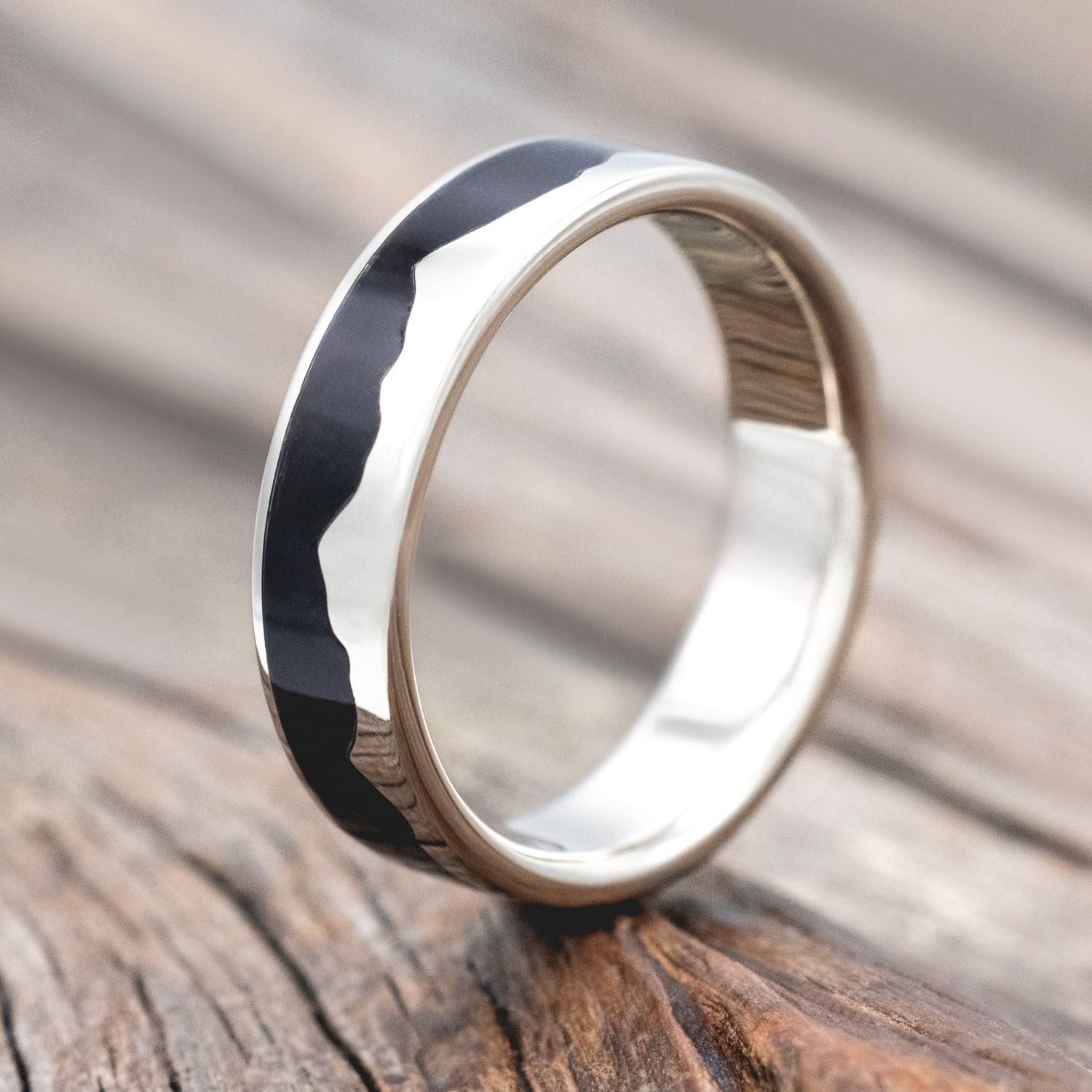 "HELIOS" - MOUNTAIN RANGE WEDDING BAND WITH JET STONE INLAY-Staghead Designs