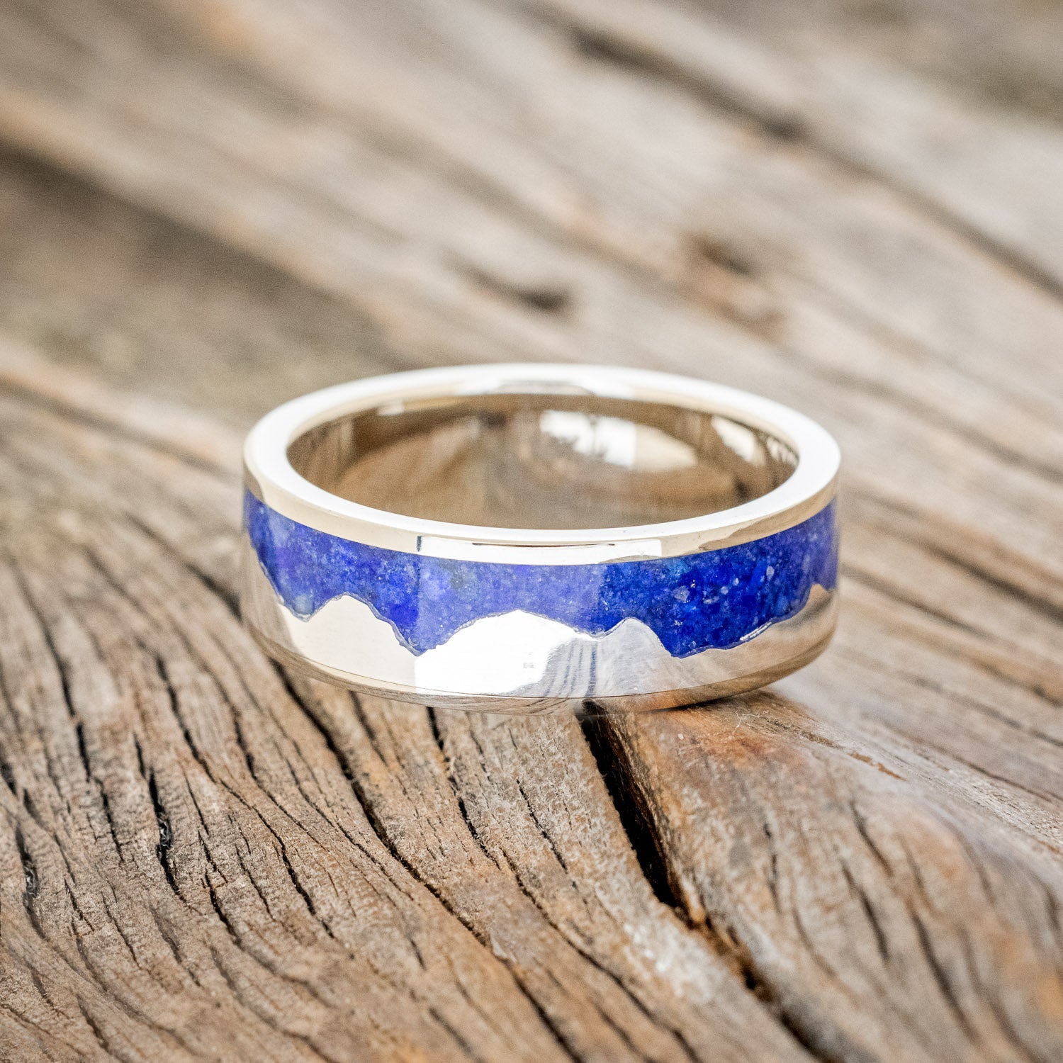 "HELIOS" - LAPIS LAZULI WITH SILVER MOUNTAIN RANGE WEDDING BAND-12