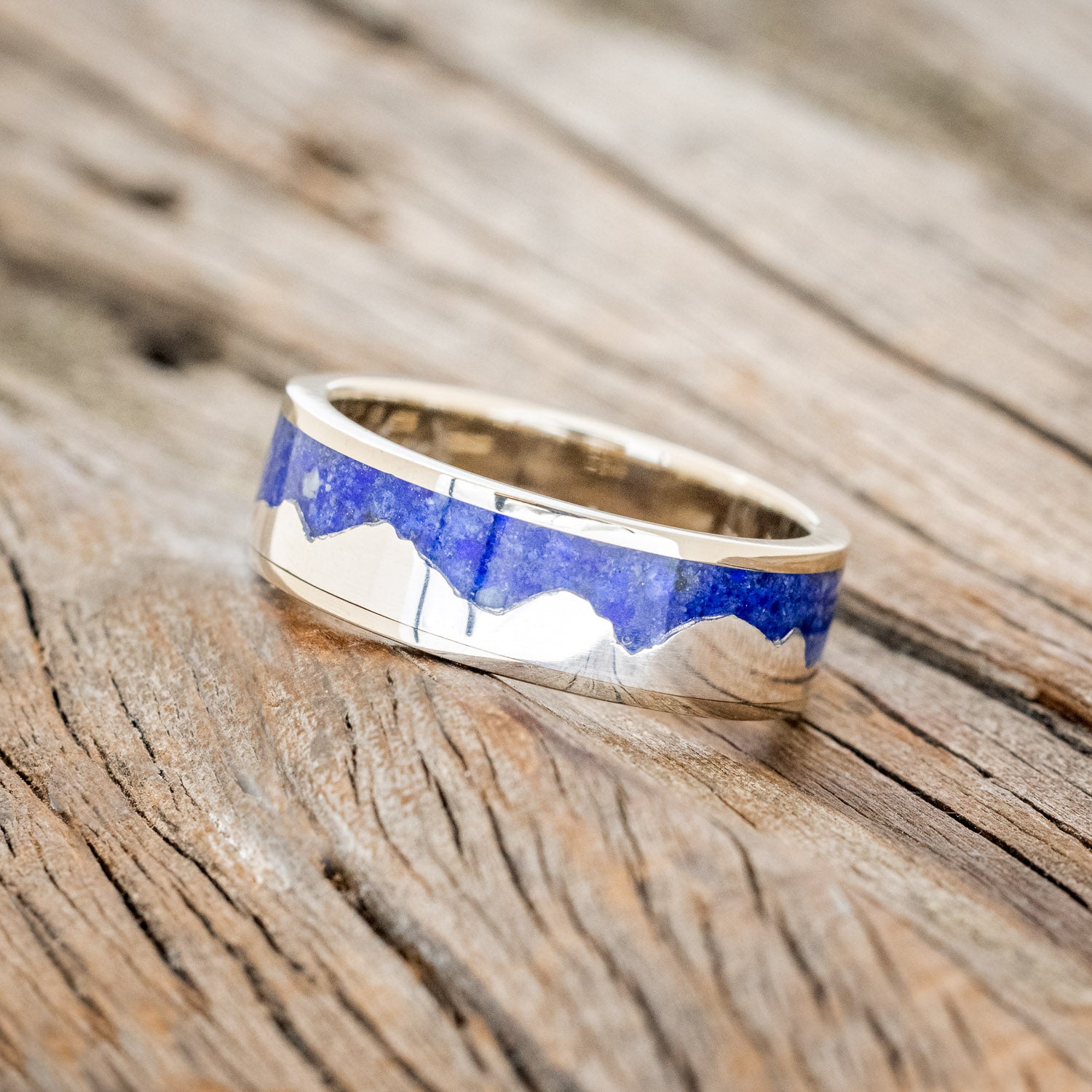 "HELIOS" - LAPIS LAZULI WITH SILVER MOUNTAIN RANGE WEDDING BAND-11