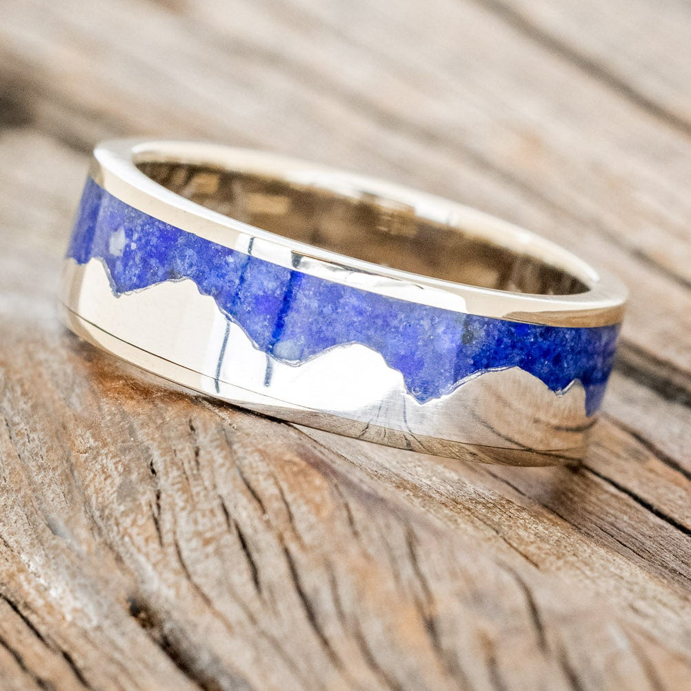 "HELIOS" - LAPIS LAZULI WITH SILVER MOUNTAIN RANGE WEDDING BAND-11