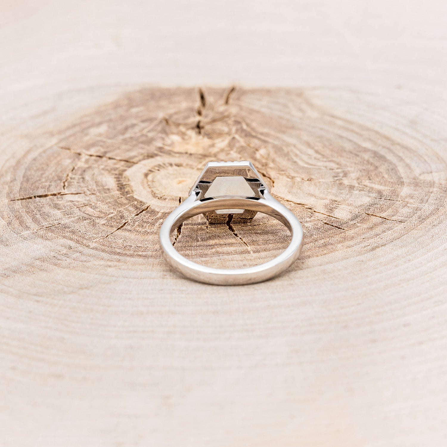 HEXAGON MOONSTONE ENGAGEMENT RING WITH DIAMOND HALO-5