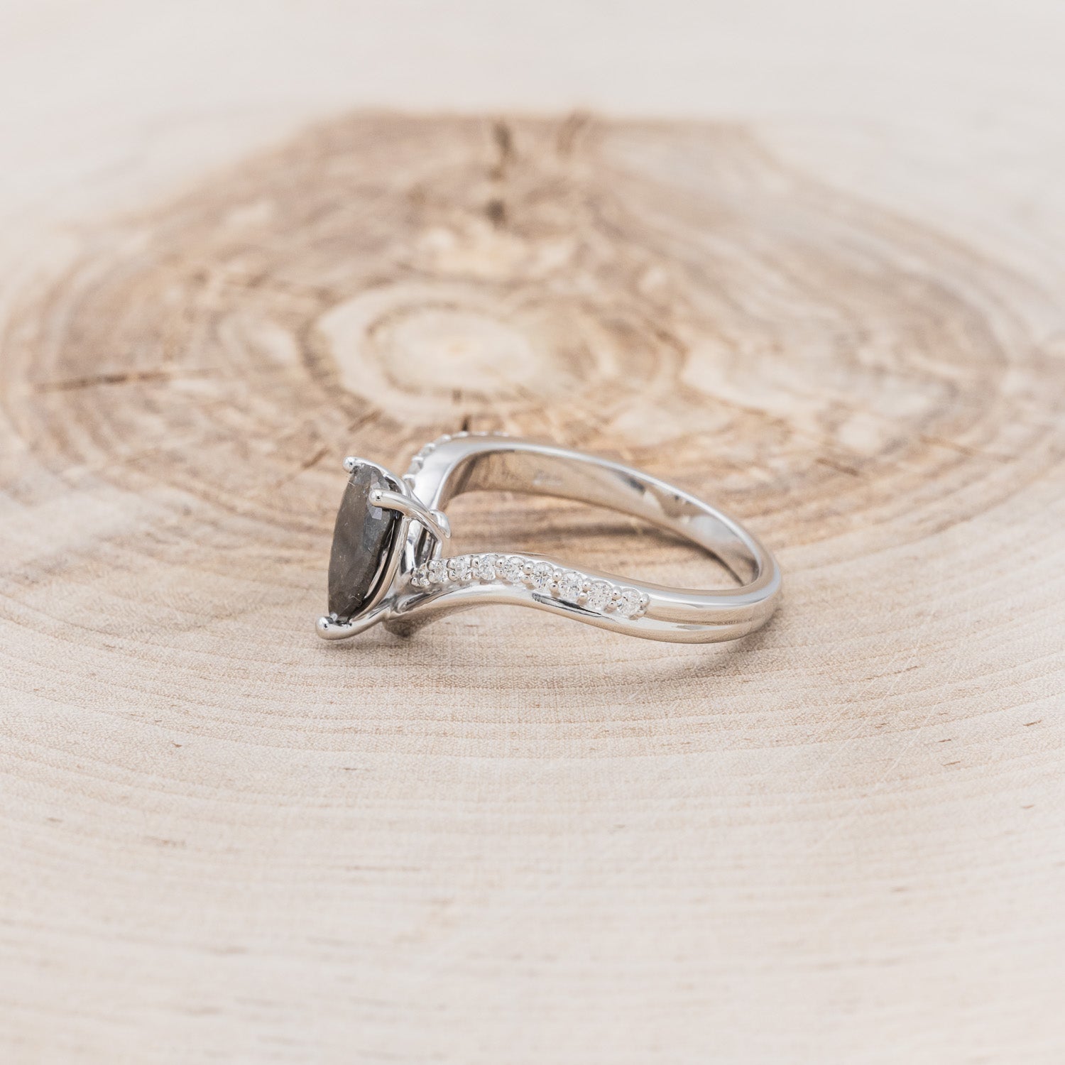 "IO" - PEAR-SHAPED SALT & PEPPER DIAMOND ENGAGEMENT RING-3